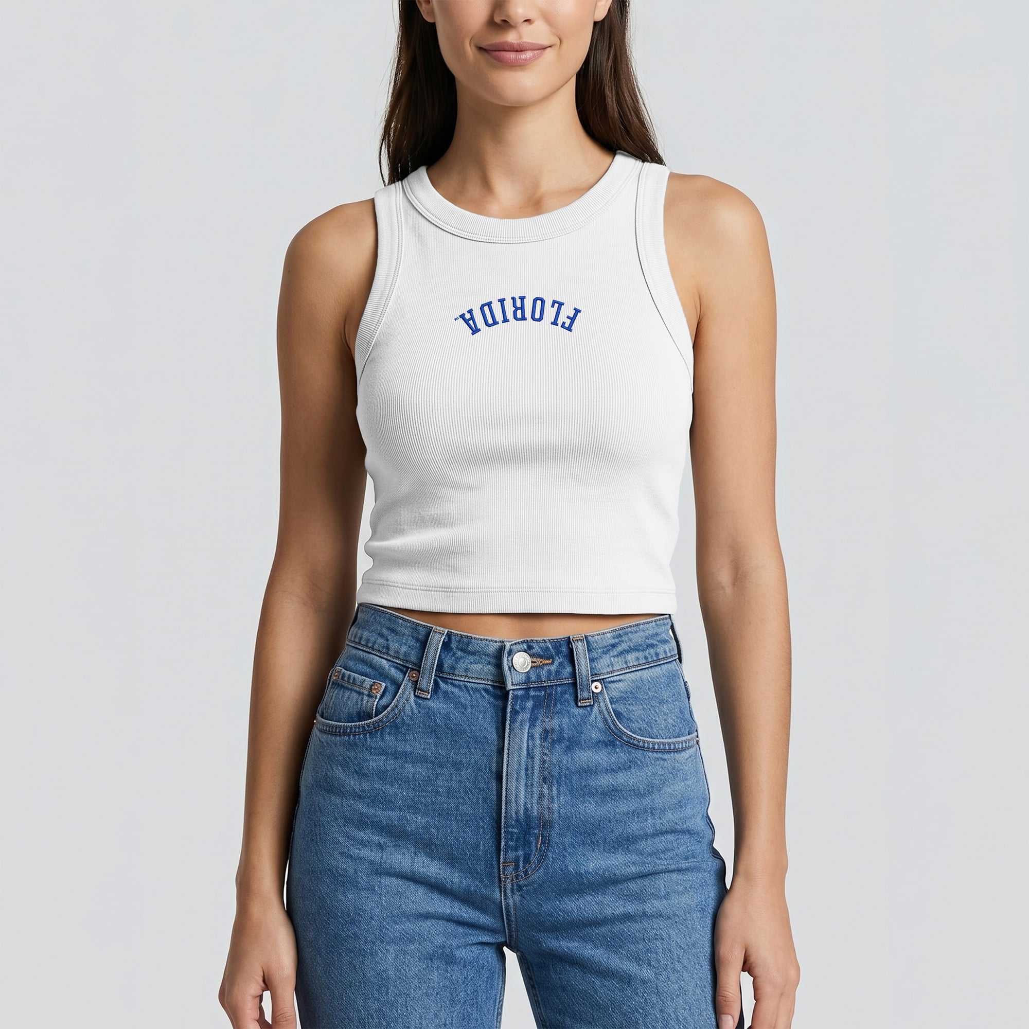 Women's Uscape Apparel White Florida Gators Upside Down Embroidery Ribbed Cropped Tank Top
