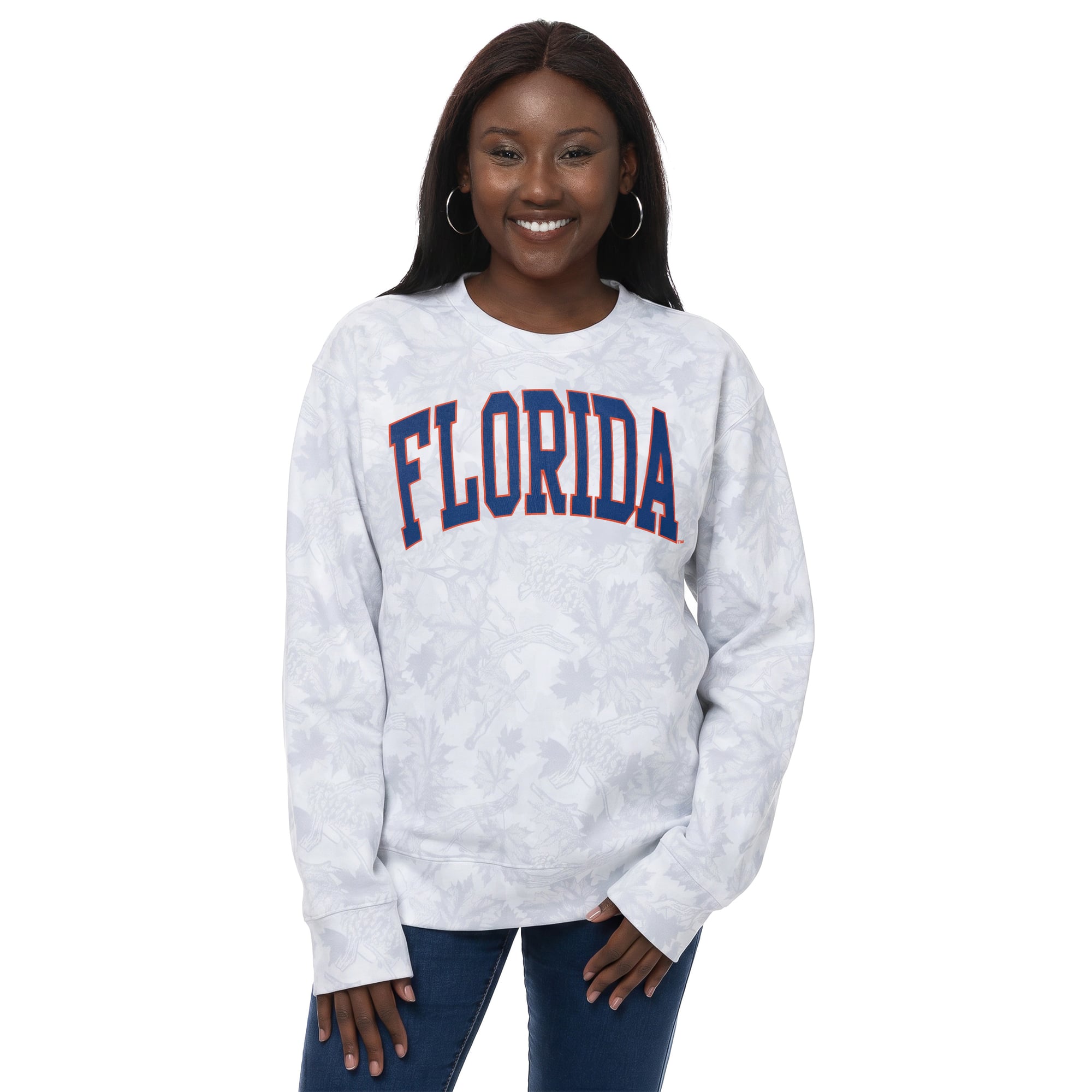 Women's ZooZatz  Gray Florida Gators Camo Arch Logo Fleece Crewneck Sweatshirt