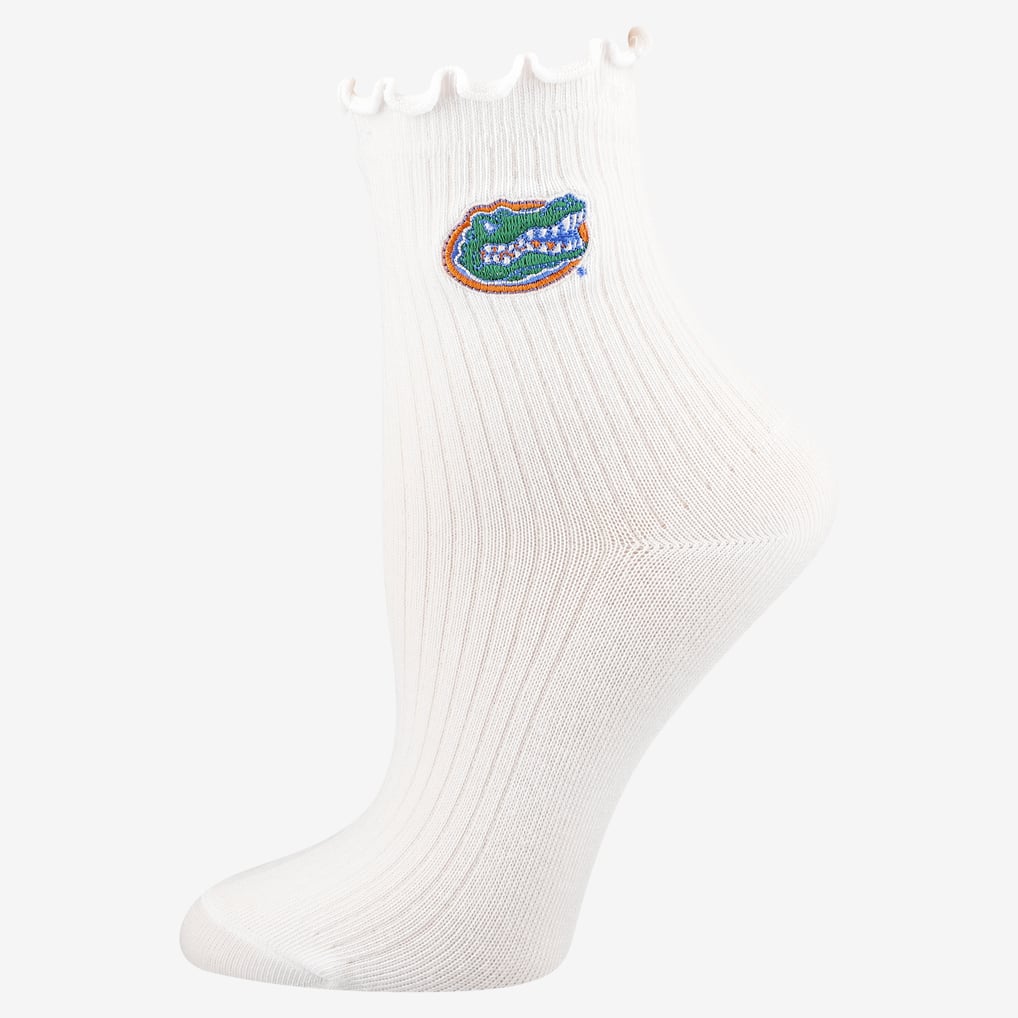 Youth PRO Compression White Florida Gators Logo Lettuce Hem Quarter Socks
