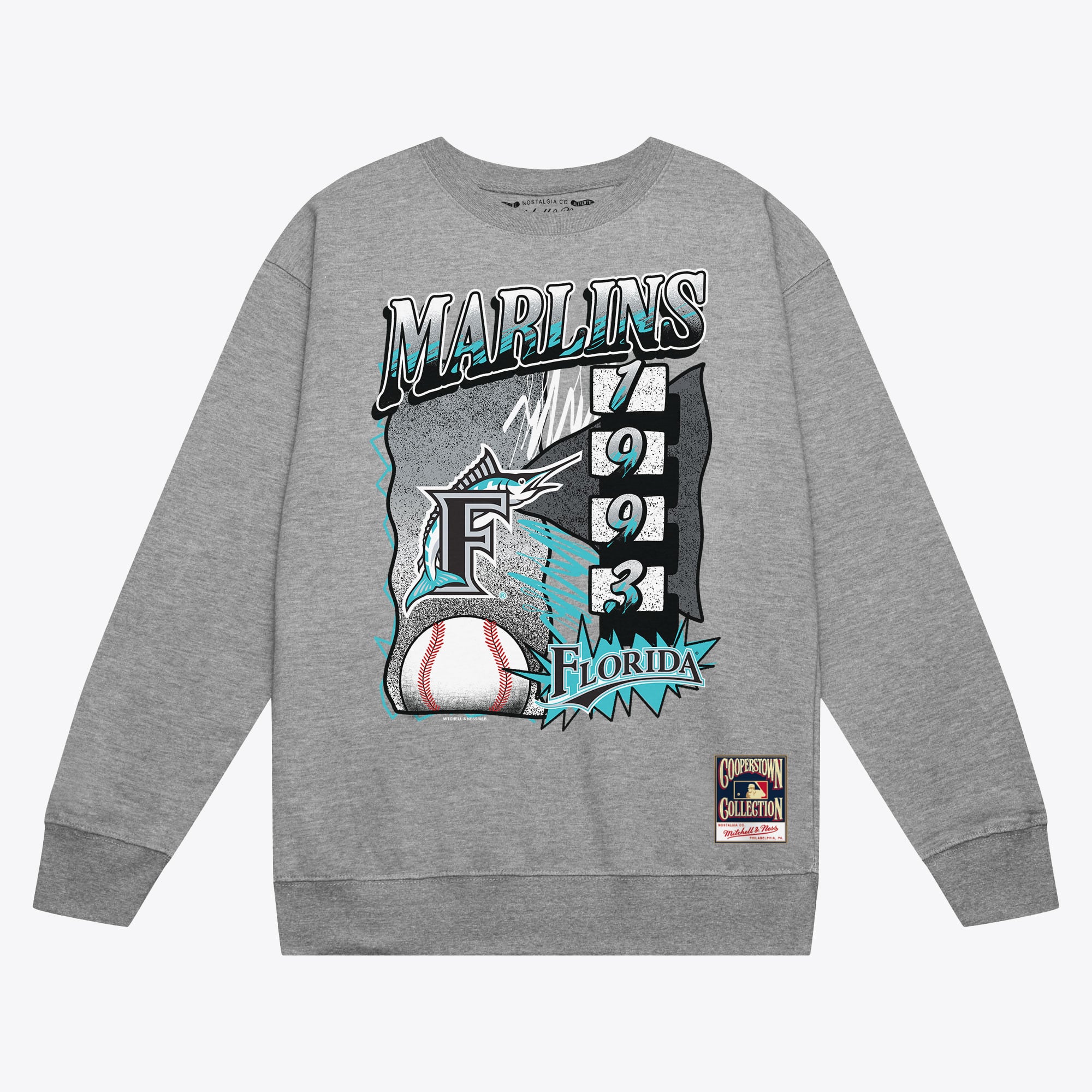 Florida Marlins Gray Overspray Pullover Sweatshirt
