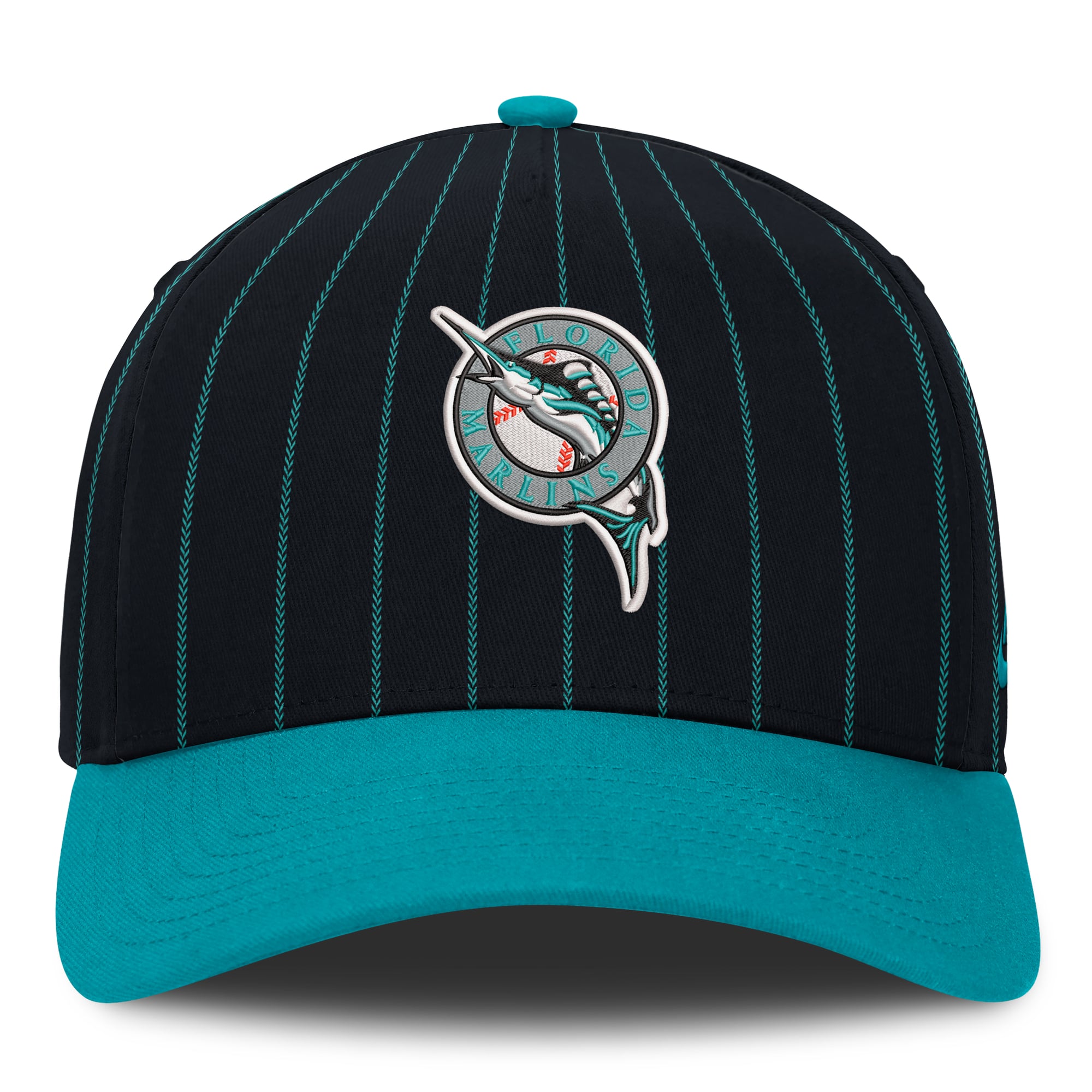 Casquette ajustable Nike pour homme, noire et turquoise, Florida Marlins Cooperstown Rise A-Frame