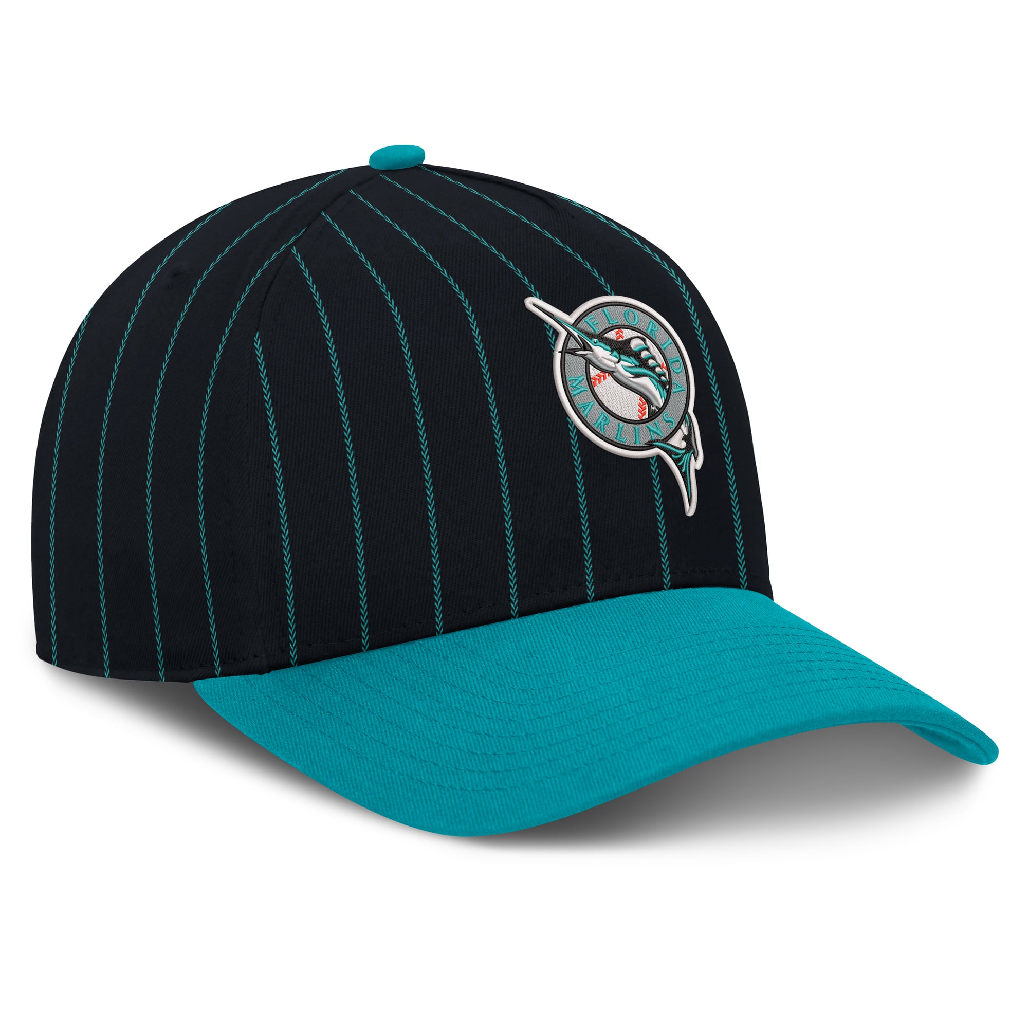 Casquette ajustable Nike pour homme, noire et turquoise, Florida Marlins Cooperstown Rise A-Frame