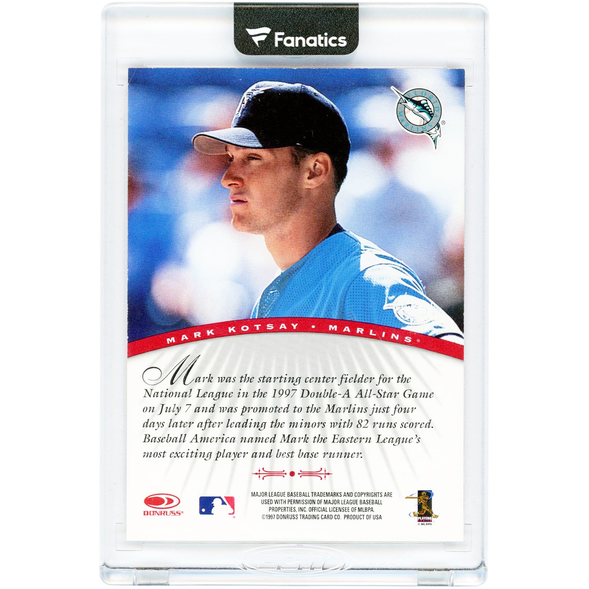 Carte de recrue autographiée de Mark Kotsay, Florida Marlins, série Donruss Signature 1997, numéro NNO