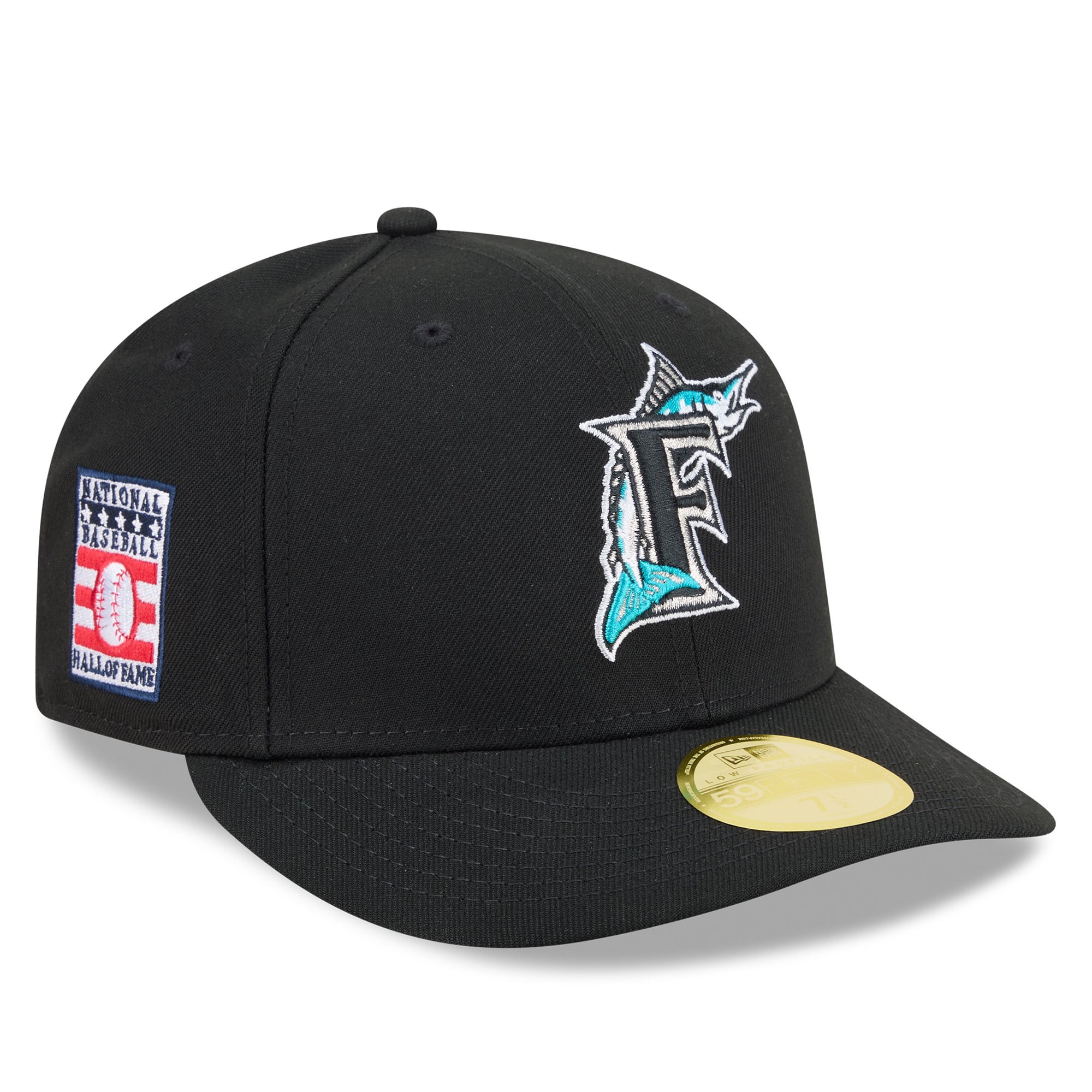Casquette ajustée New Era noire pour homme, modèle 59FIFTY Florida Marlins 2026, Temple de la renommée du baseball.
