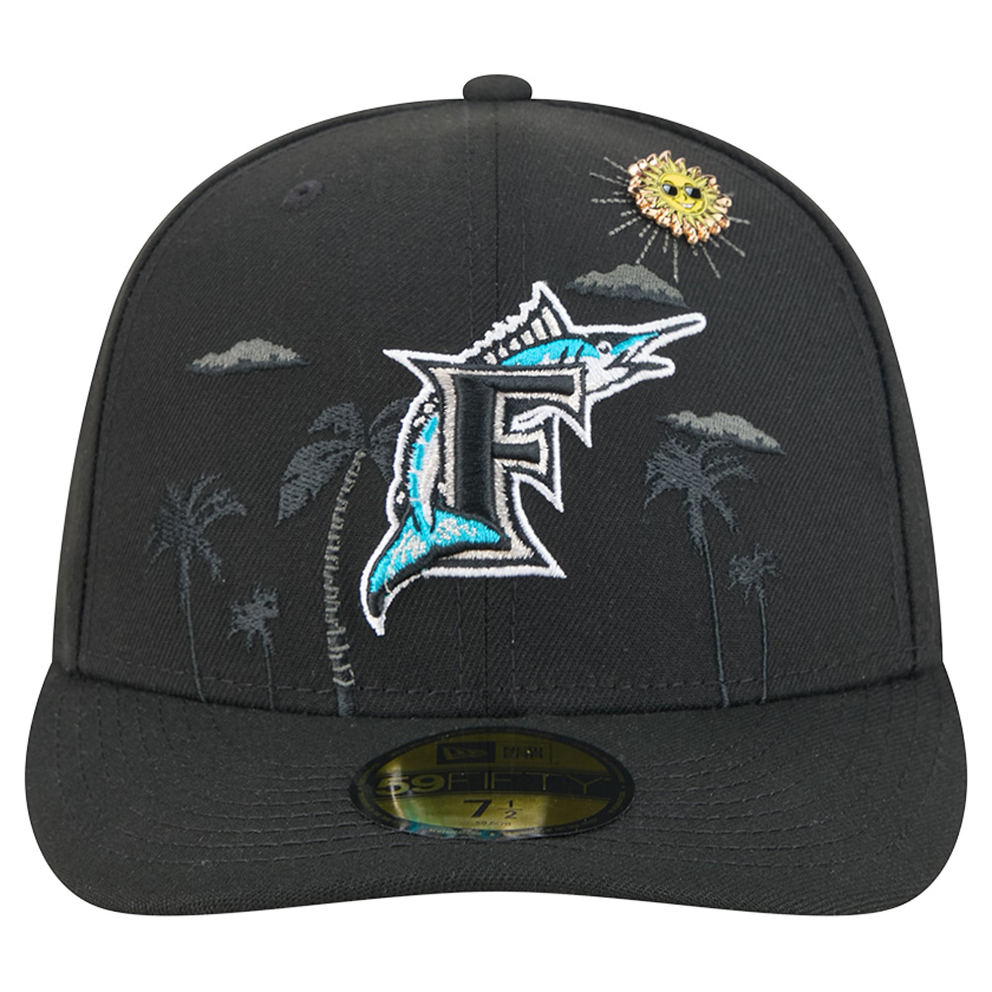 Casquette ajustée New Era 59FIFTY pour homme, noire, avec pin Florida Marlins City Icon.