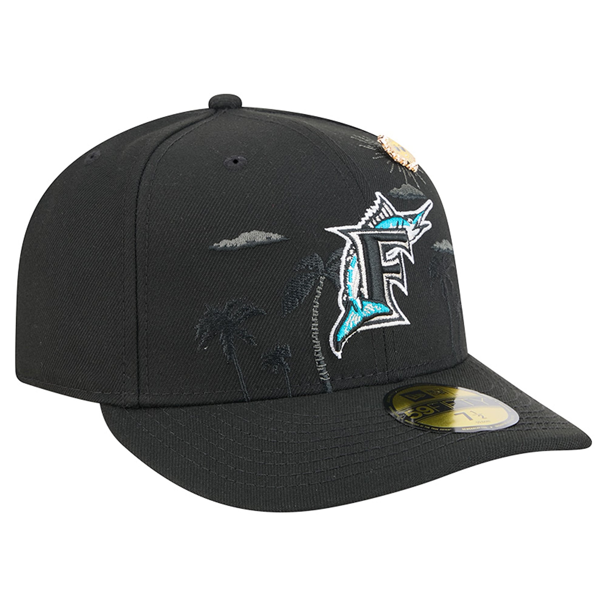 Casquette ajustée New Era 59FIFTY pour homme, noire, avec pin Florida Marlins City Icon.