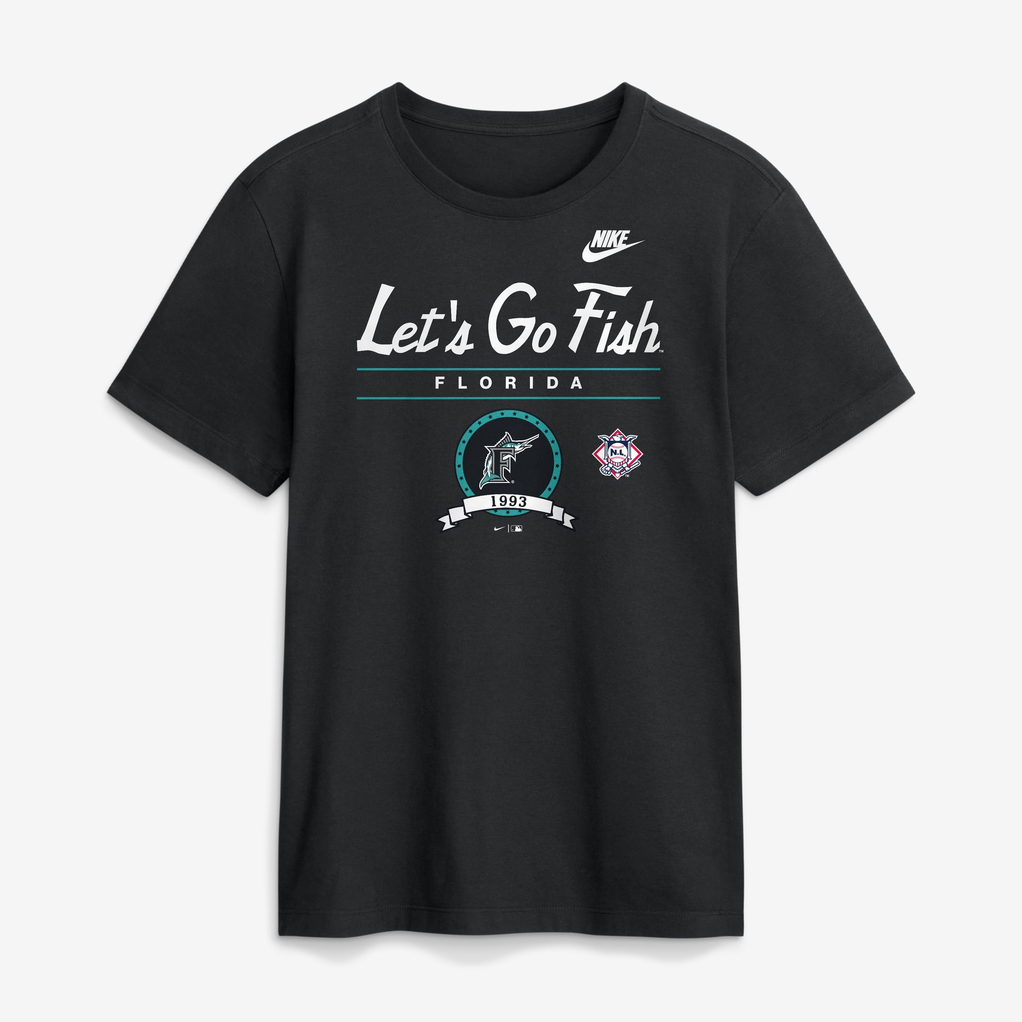T-shirt graphique Nike noir pour homme Florida Marlins Cooperstown
