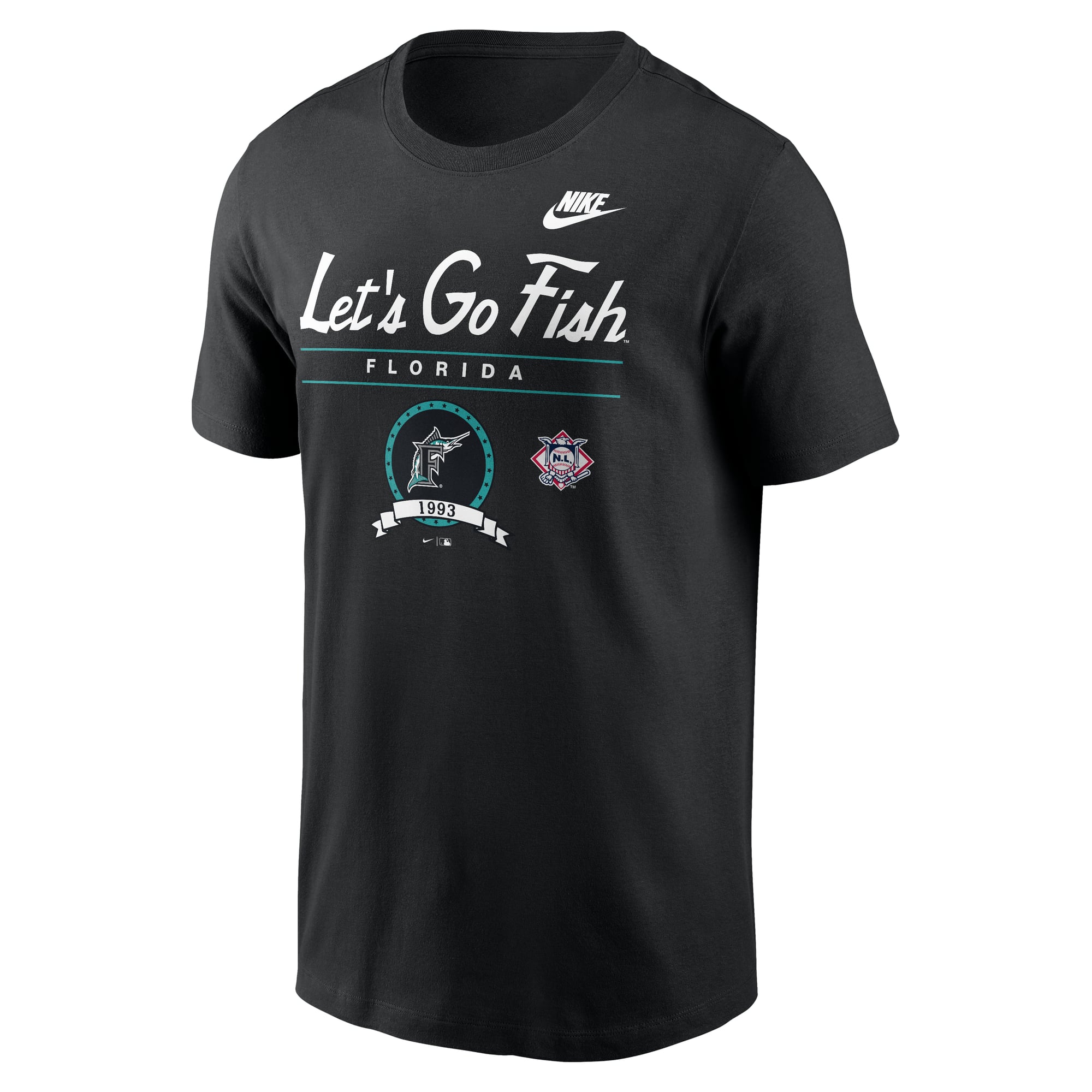 T-shirt graphique Nike noir pour homme Florida Marlins Cooperstown