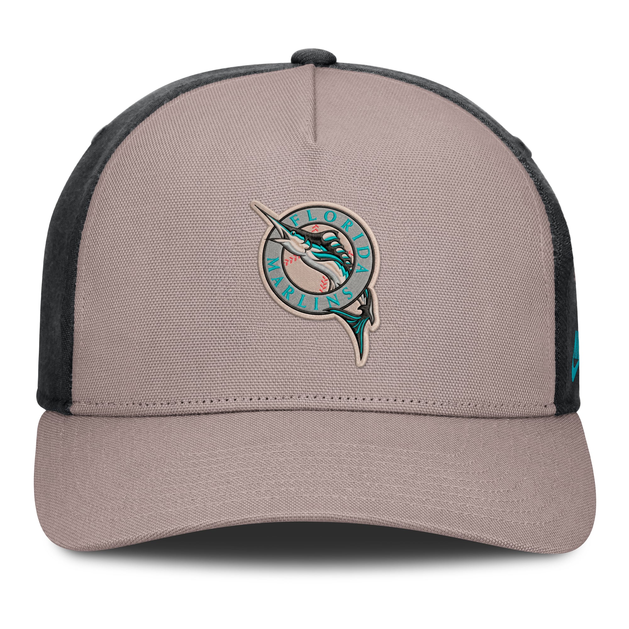 Casquette ajustable Nike pour homme, marron clair/noir, Florida Marlins Cooperstown Rise, modèle A-Frame