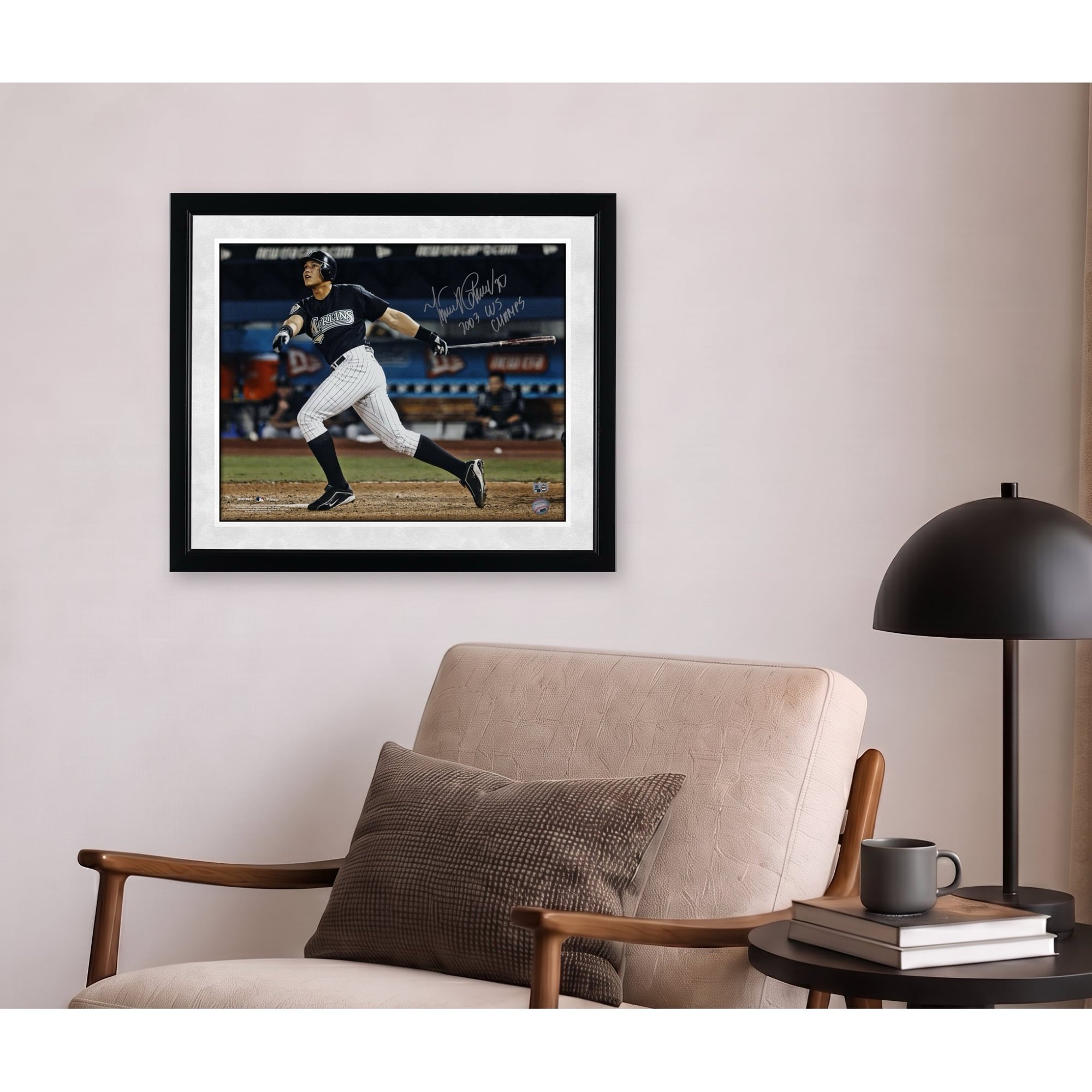 Miguel Cabrera Florida Marlins Autographed 16" x 20" 2003 World Series Hit Photograph with "2003 WS Champs" Inscription