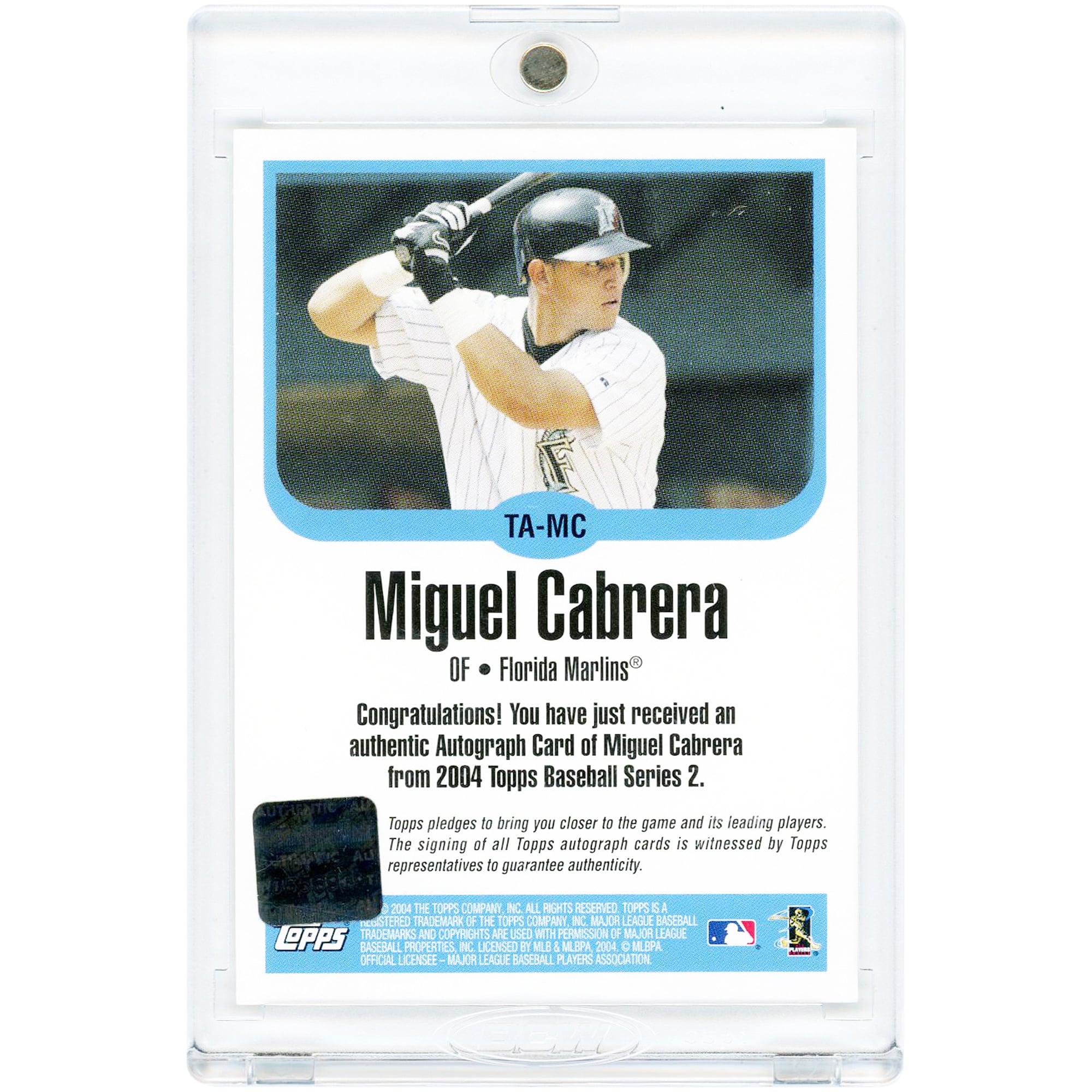 Carte Topps 2004 autographiée de Miguel Cabrera (Florida Marlins) #TA-MC