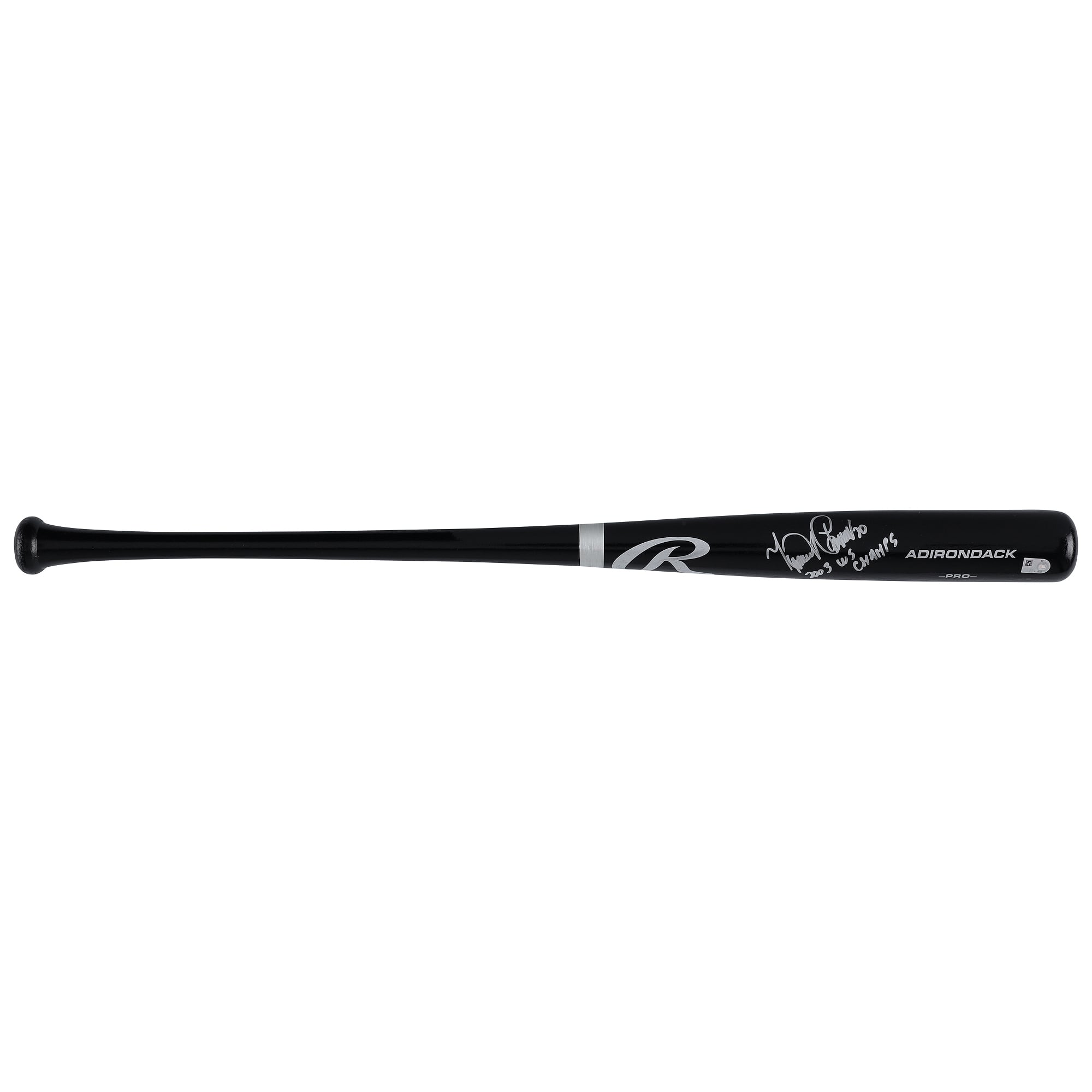 Batte Rawlings Pro noire autographiée par Miguel Cabrera des Marlins de la Floride avec inscription « Champions des Séries mondiales 2003 »