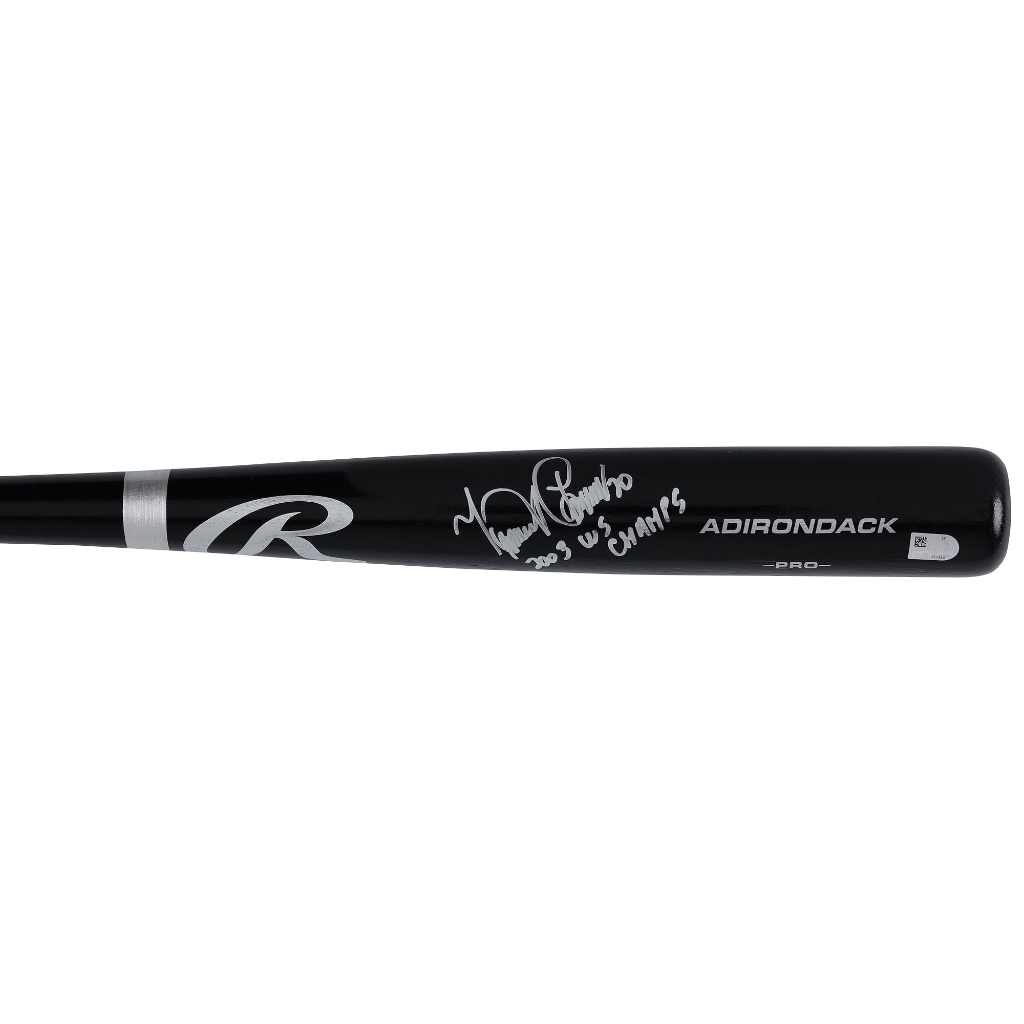 Batte Rawlings Pro noire autographiée par Miguel Cabrera des Marlins de la Floride avec inscription « Champions des Séries mondiales 2003 »