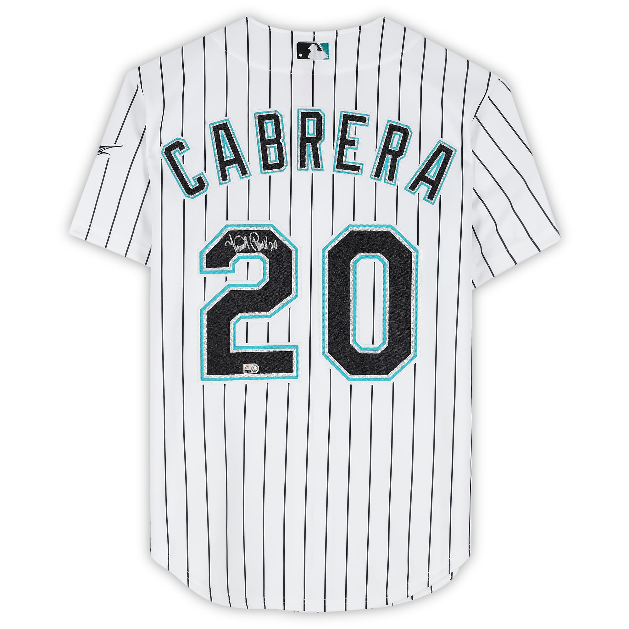 Maillot authentique Mitchell & Ness blanc autographié de Miguel Cabrera, des Marlins de la Floride (2003)