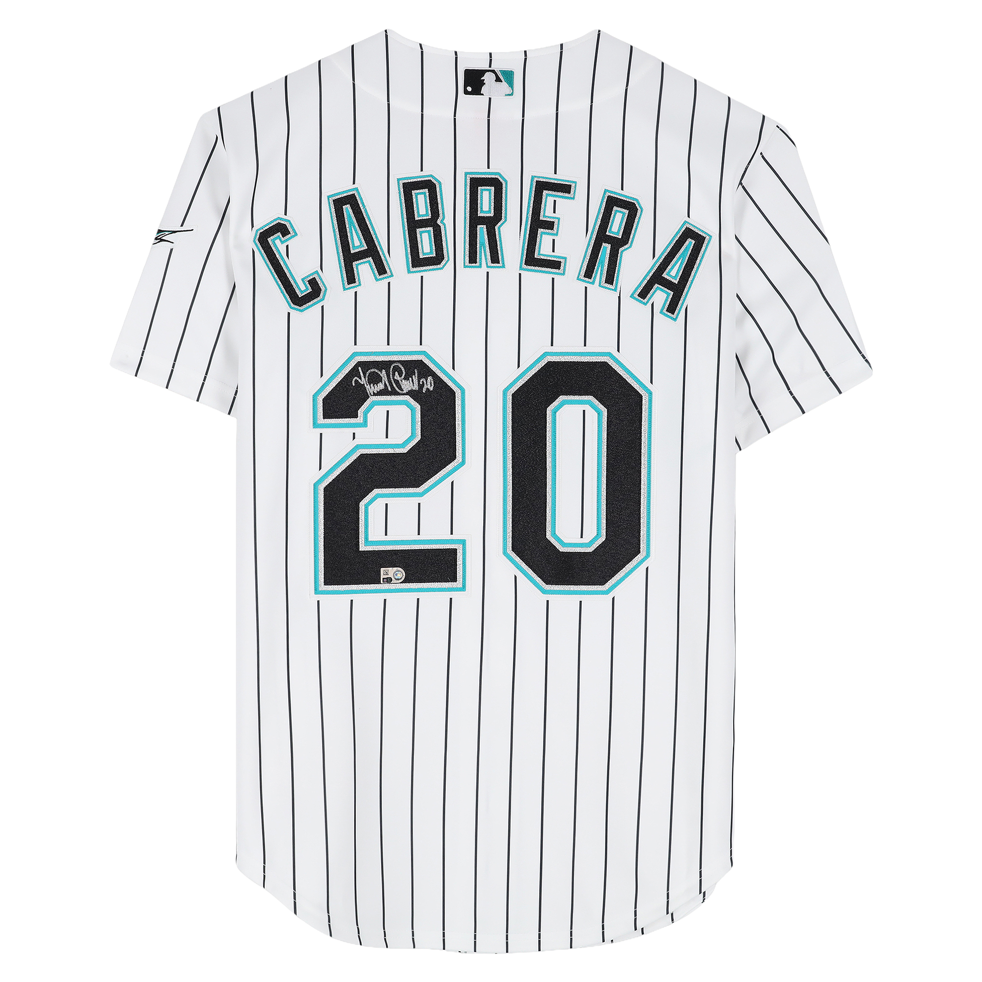 Maillot authentique Mitchell & Ness blanc autographié de Miguel Cabrera, des Marlins de la Floride (2003)