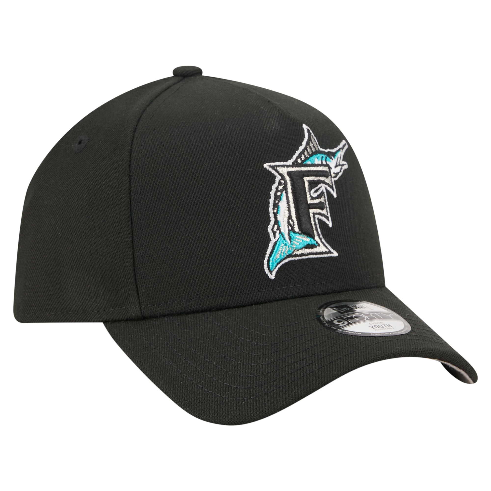 Youth New Era Black Florida Marlins Cooperstown Logo 9FORTY A-Frame Adjustable Hat