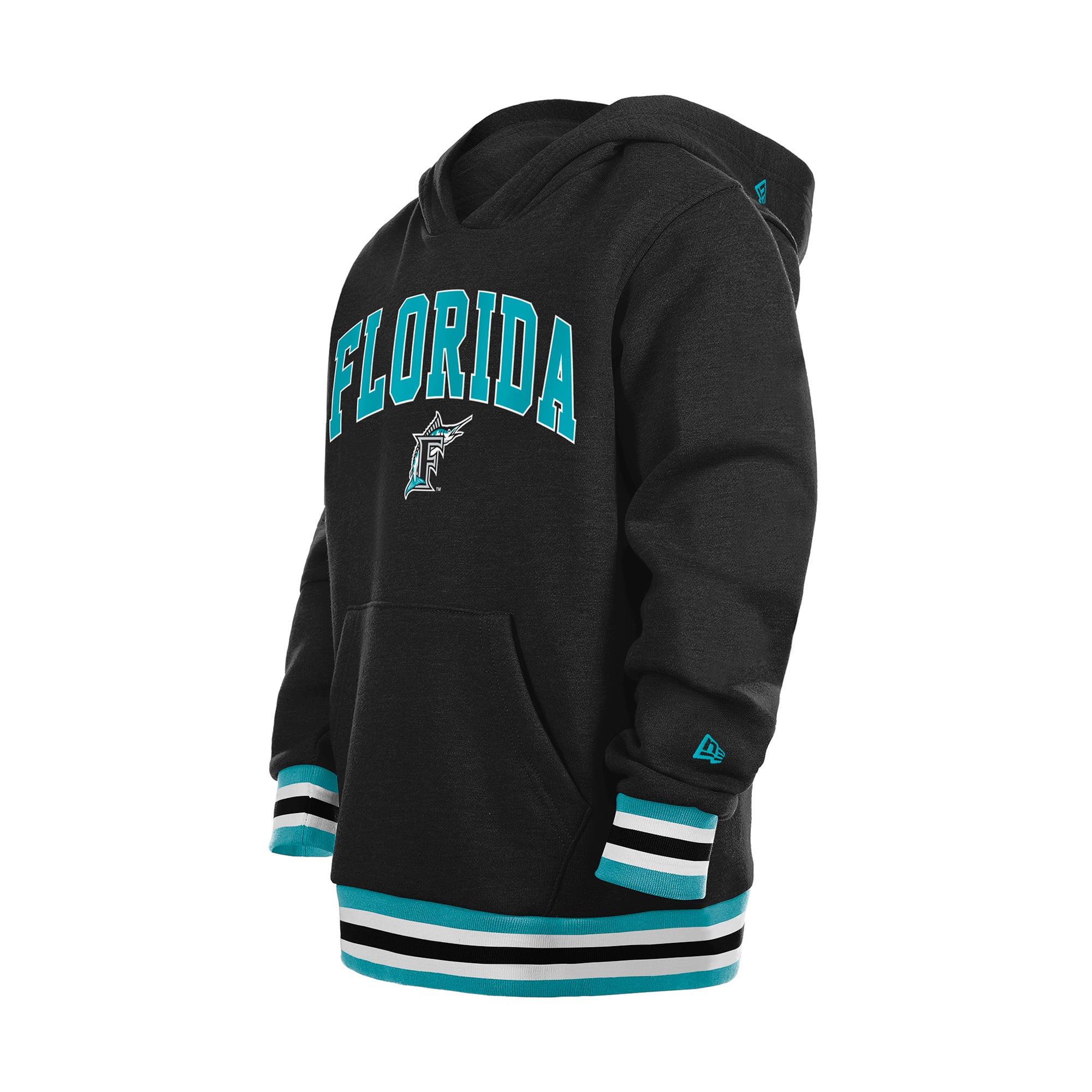 Youth New Era Black Florida Marlins Knit Trim Pullover Hoodie