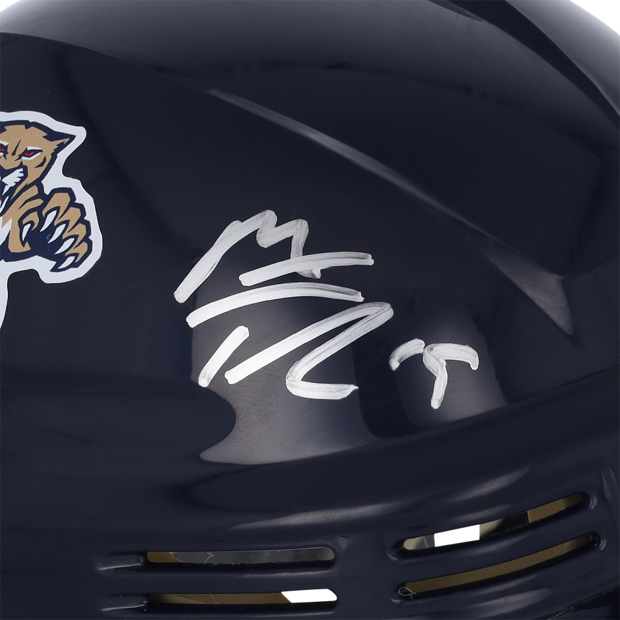 Casque miniature bleu marine autographié par Matthew Tkachuk des Panthers de la Floride