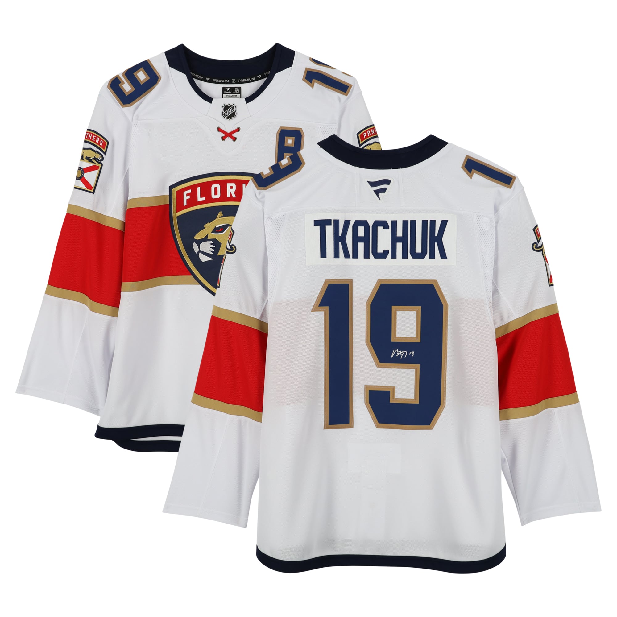 Maillot premium blanc autographié des Panthers de la Floride par Matthew Tkachuk