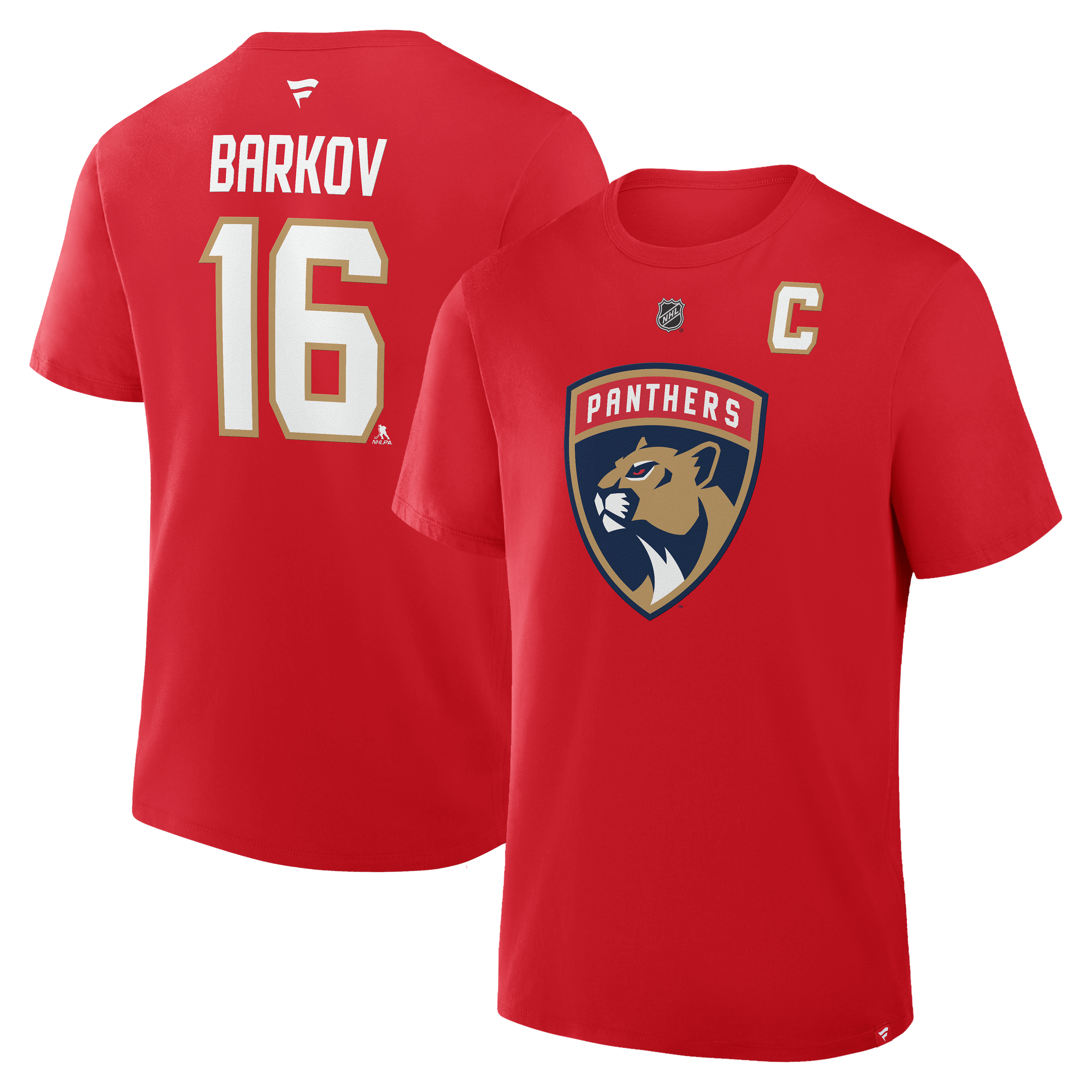 Men's Fanatics Aleksander Barkov Red Florida Panthers Captain Authentic Stack Name & Number T-Shirt