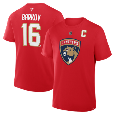 T-shirt authentique Florida Panthers Aleksander Barkov Fanatics rouge capitaine avec nom et numéro