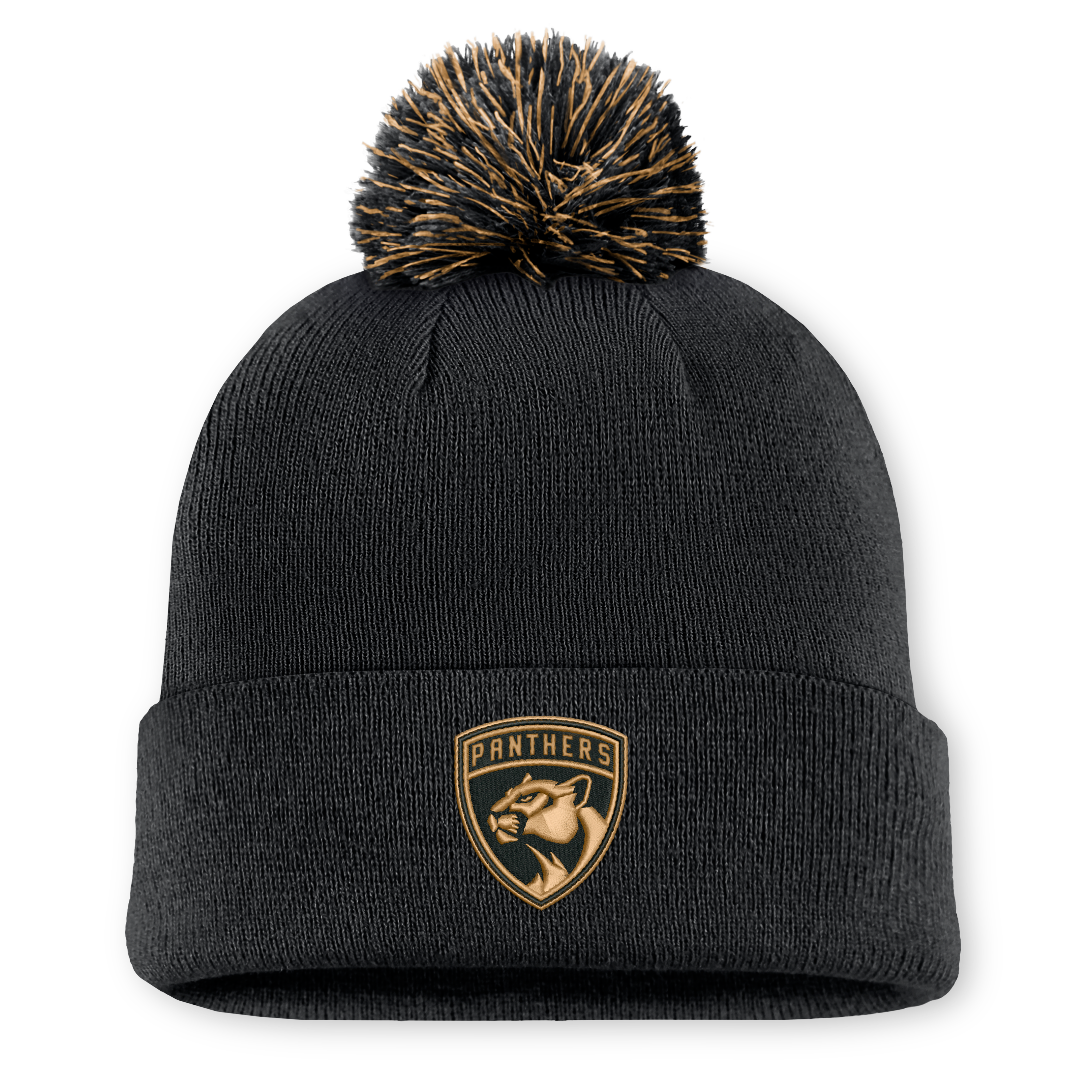 Bonnet tricoté authentique à revers avec pompon, orné d'un pompon, de la marque Fanatics Black Florida Panthers, en hommage aux militaires.