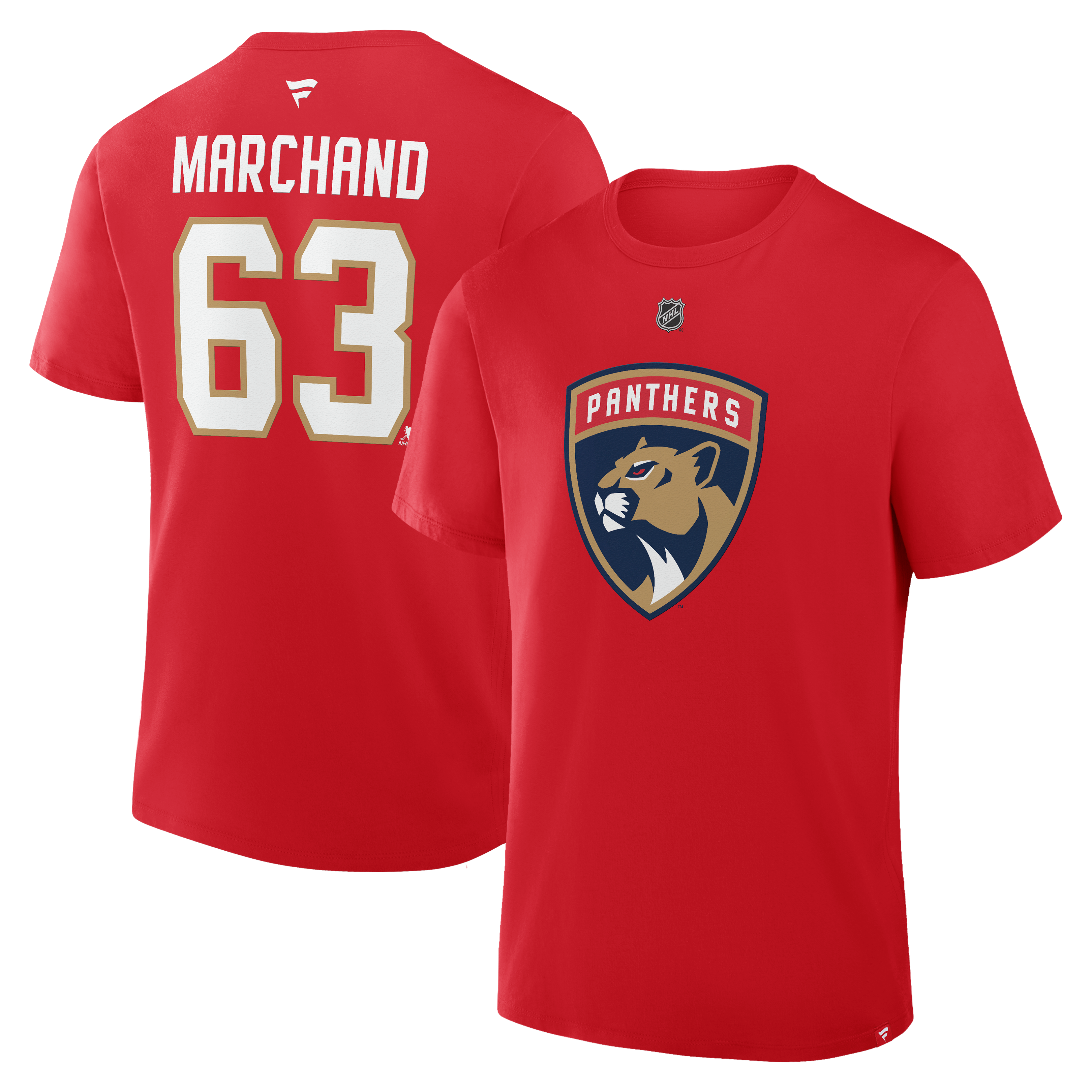 Men's Fanatics Brad Marchand Red Florida Panthers Authentic Stack Name & Number T-Shirt