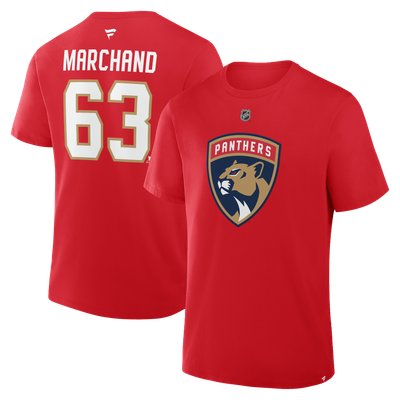 T-shirt authentique rouge à manches longues Brad Marchand des Panthers de la Floride (Fanatics) avec nom et numéro.