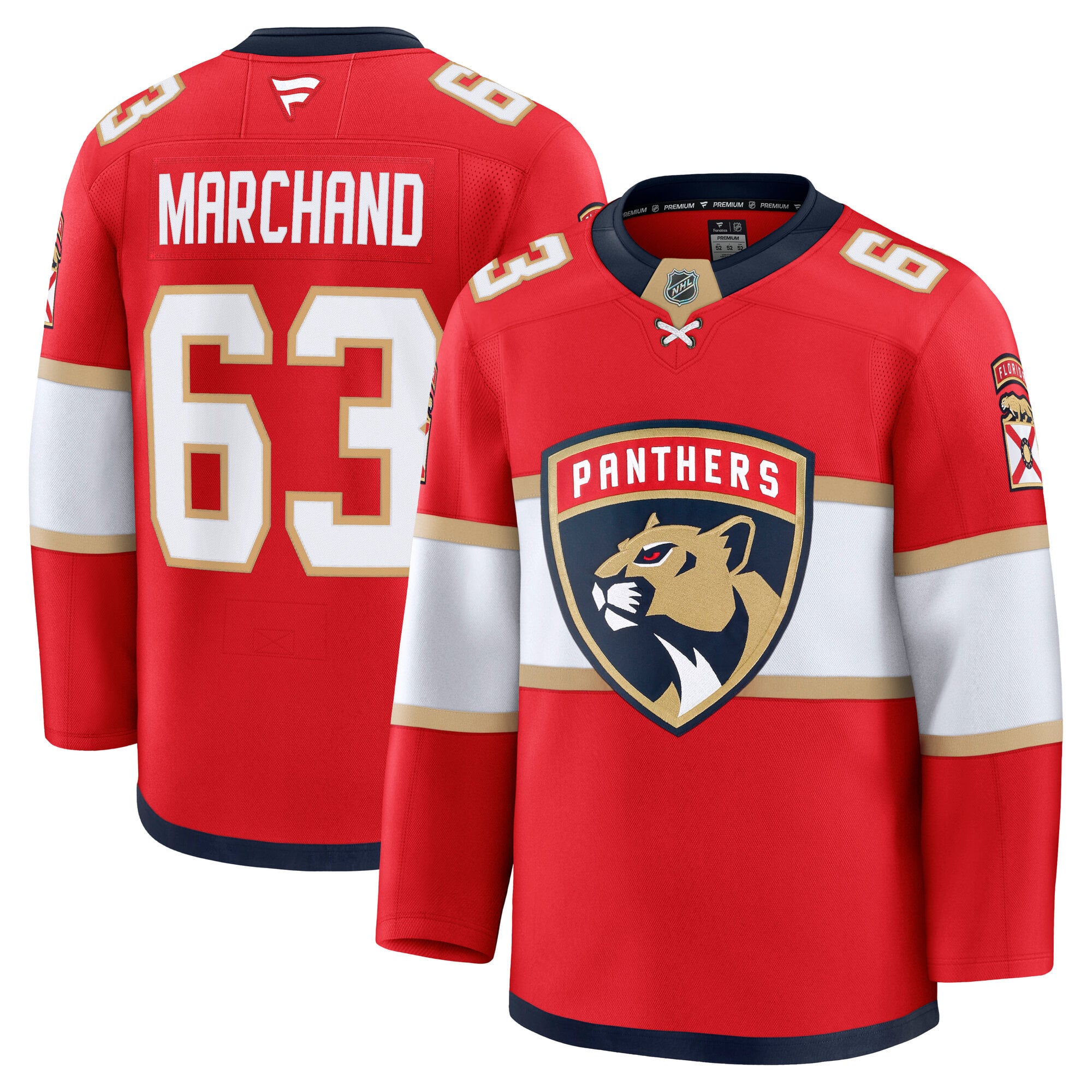 Maillot domicile premium rouge Brad Marchand des Panthers de la Floride pour homme (Fanatics)