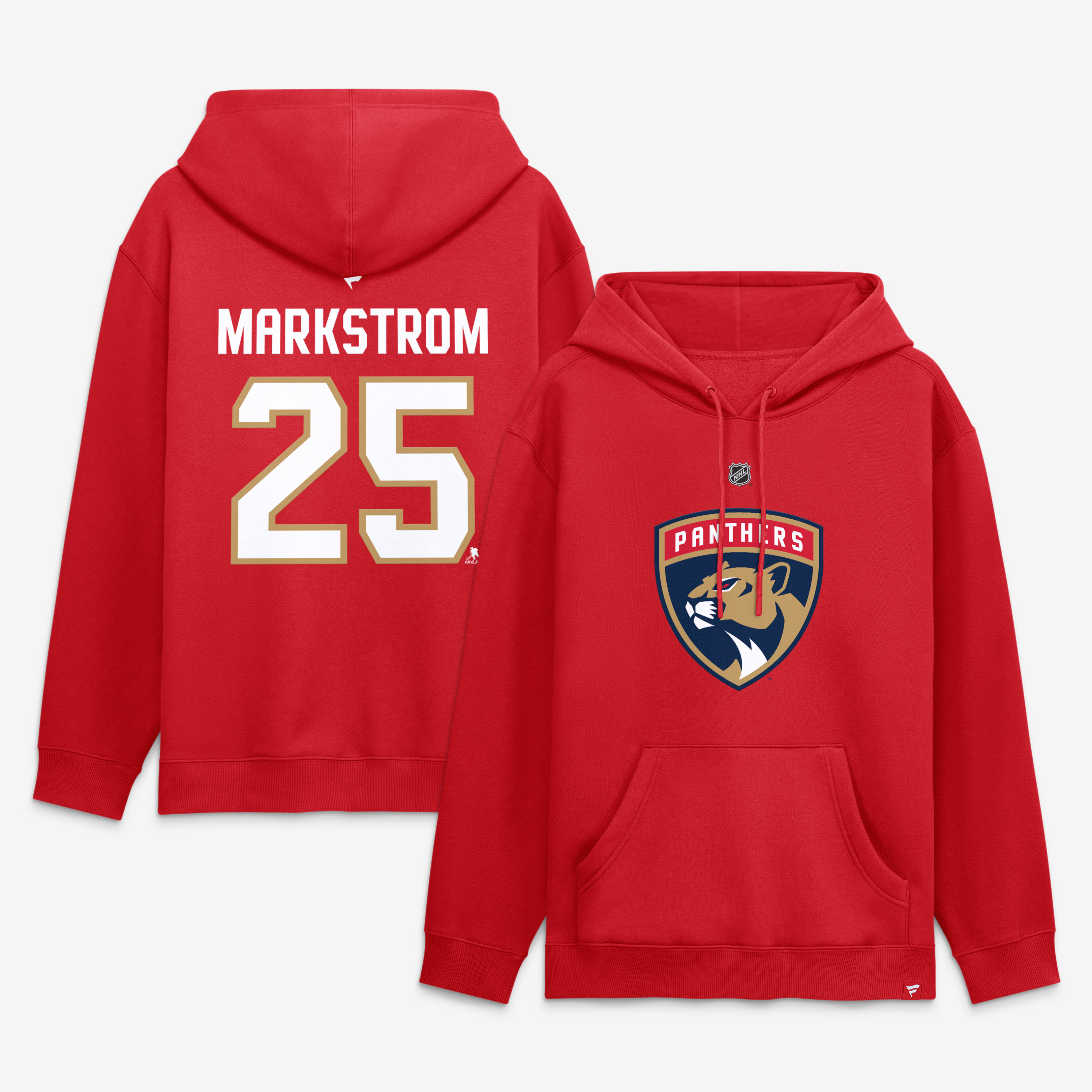 Men's Fanatics Jacob Markstrom Red Florida Panthers Authentic Stack Name & Number Hoodie