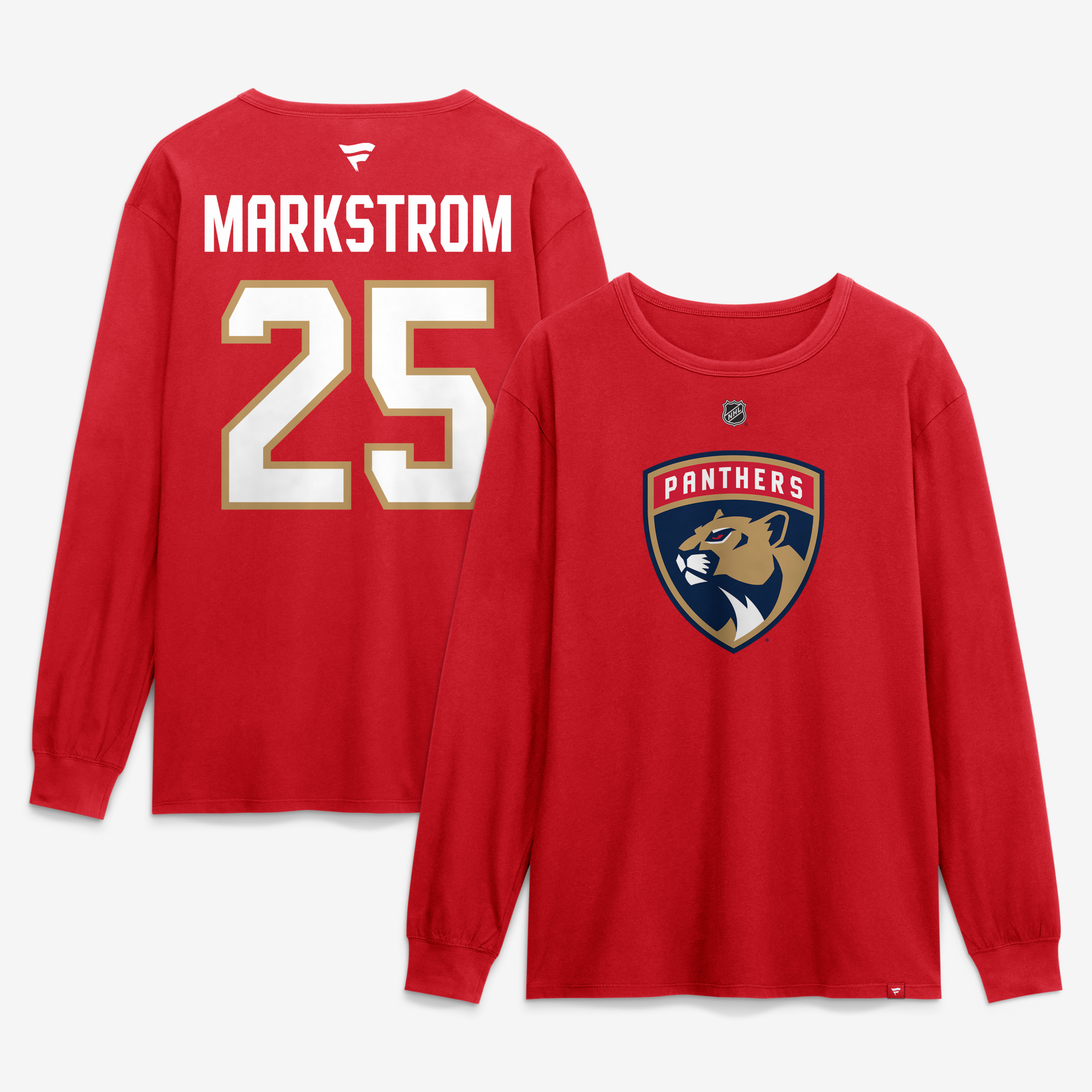 Men's Fanatics Jacob Markstrom Red Florida Panthers Authentic Stack Name & Number Long Sleeve T-Shirt