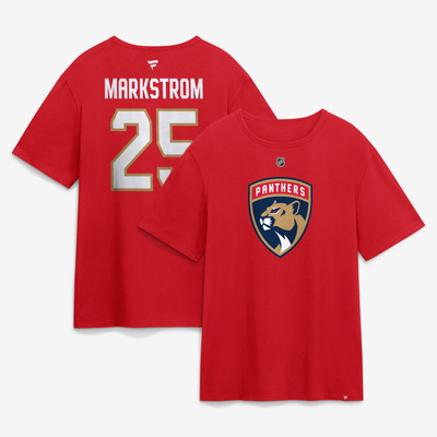 T-shirt authentique rouge à l'effigie de Jacob Markstrom, des Panthers de la Floride, avec nom et numéro.