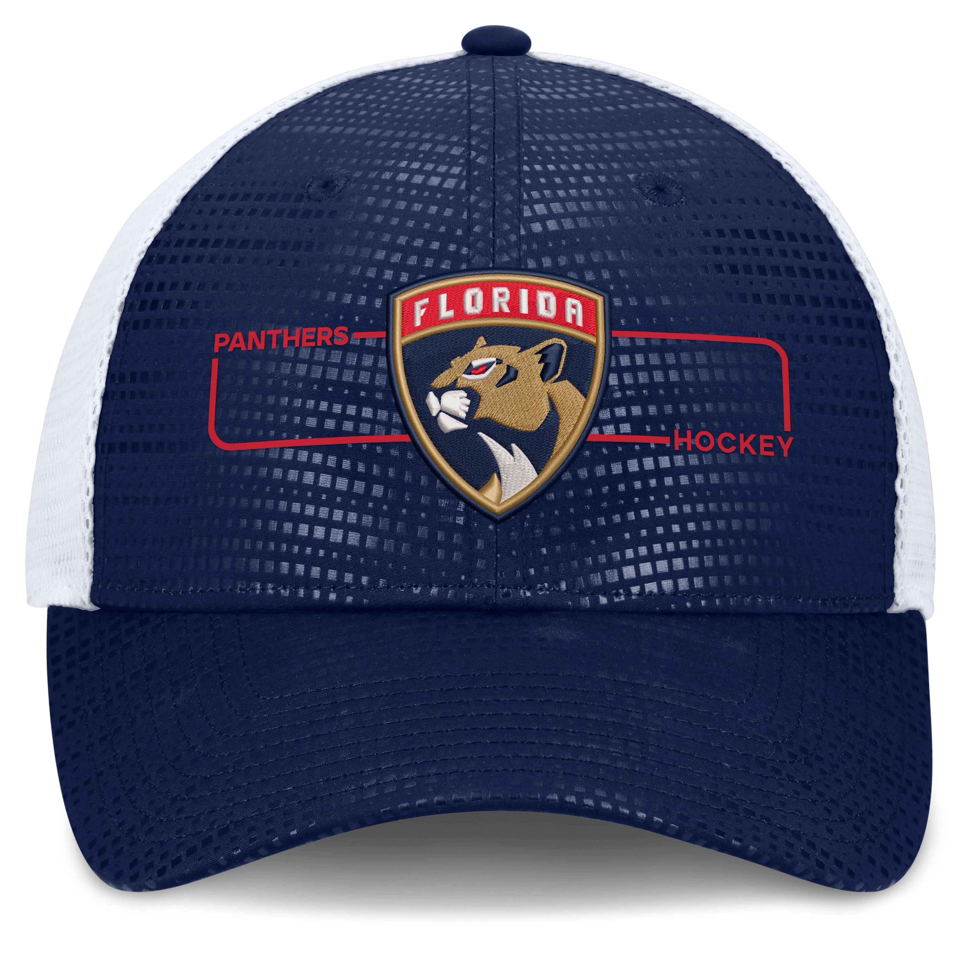 Men's Fanatics Navy Florida Panthers Authentic Pro Rink Boxed Logo Trucker Hat