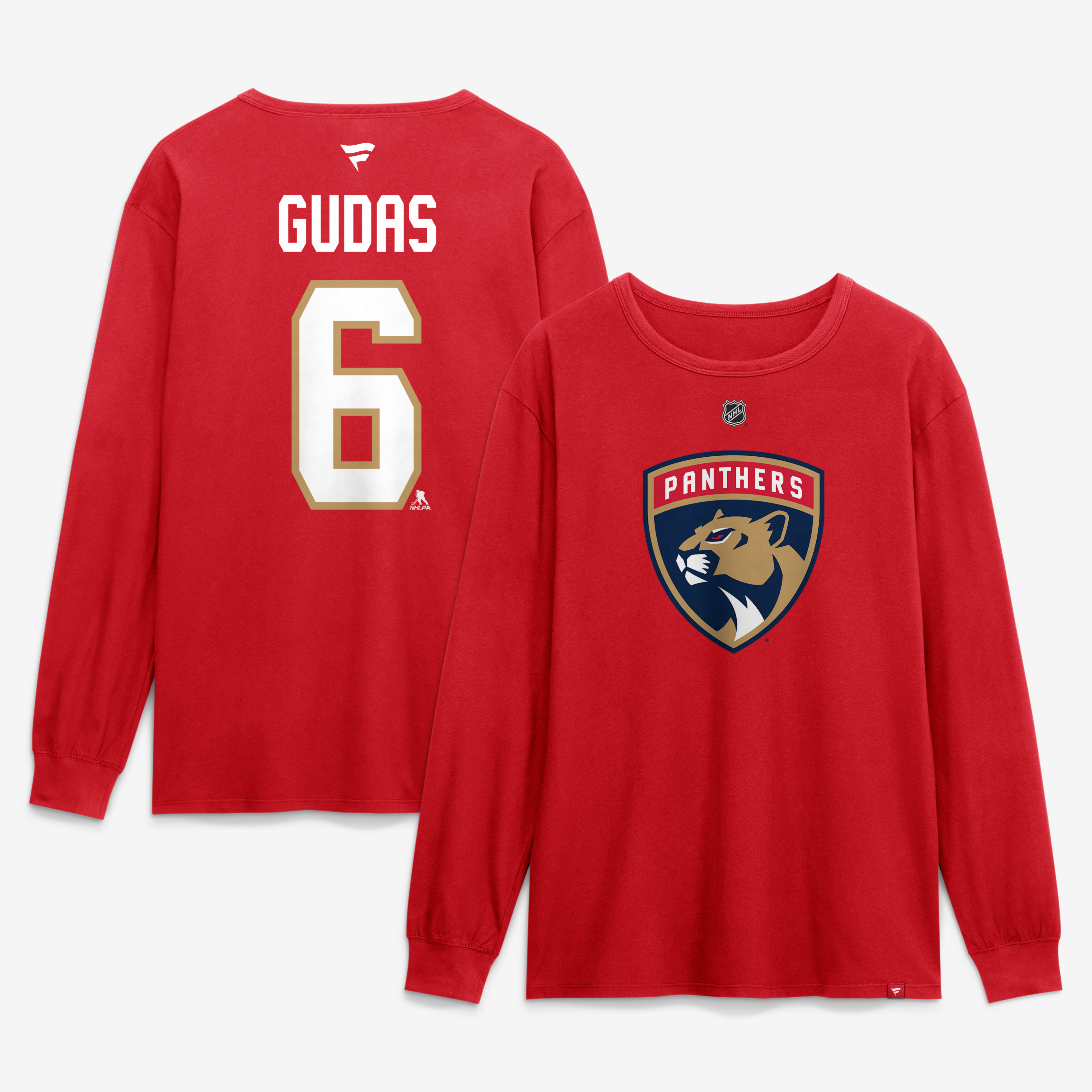 Men's Fanatics Radko Gudas Red Florida Panthers Authentic Stack Name & Number Long Sleeve T-Shirt