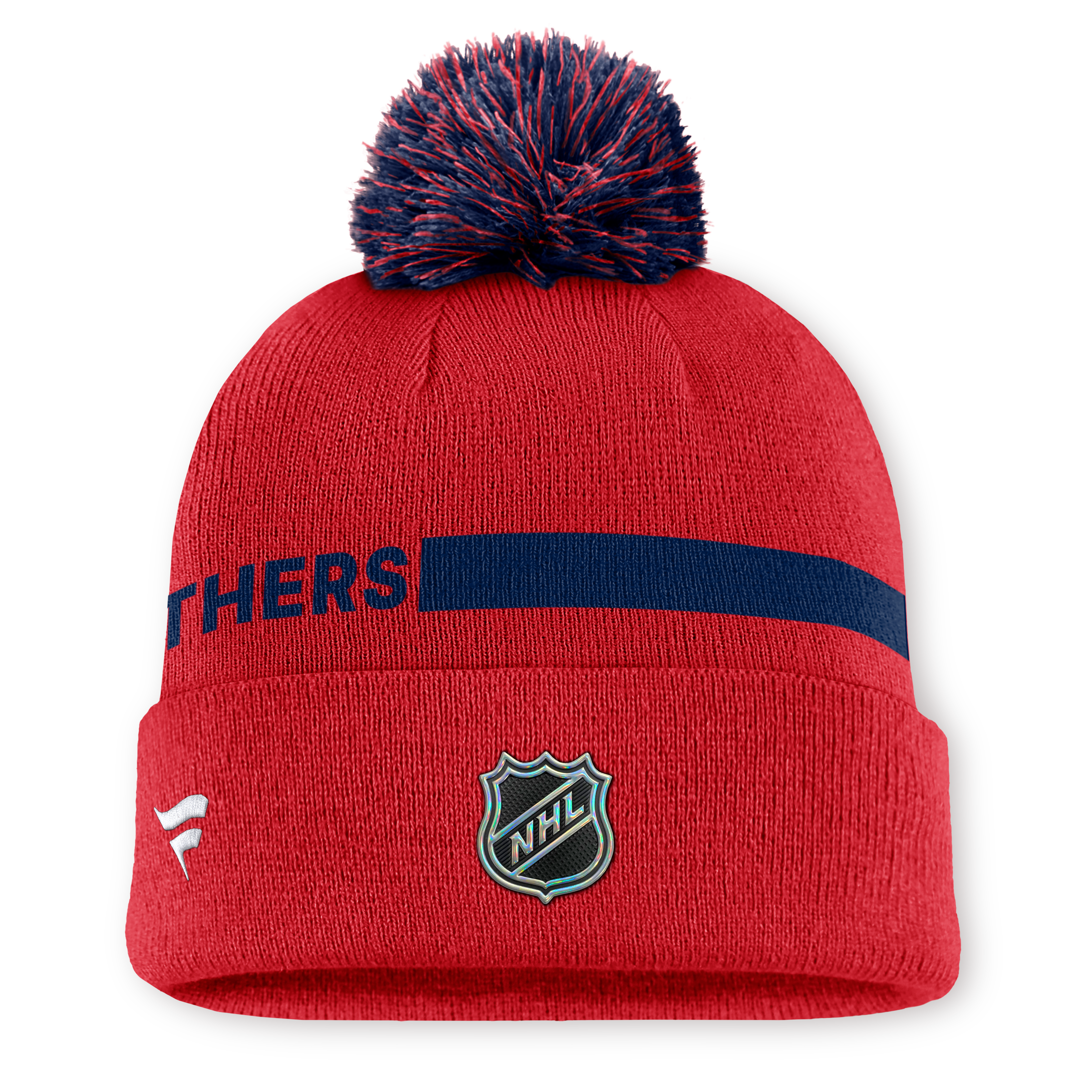 Bonnet à revers Fanatics rouge Florida Panthers Authentic Pro Rink pour homme avec pompon