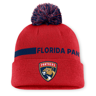 Men's Florida Panthers Fanatics Red Authentic Pro Rink Cuffed Knit Hat with Pom