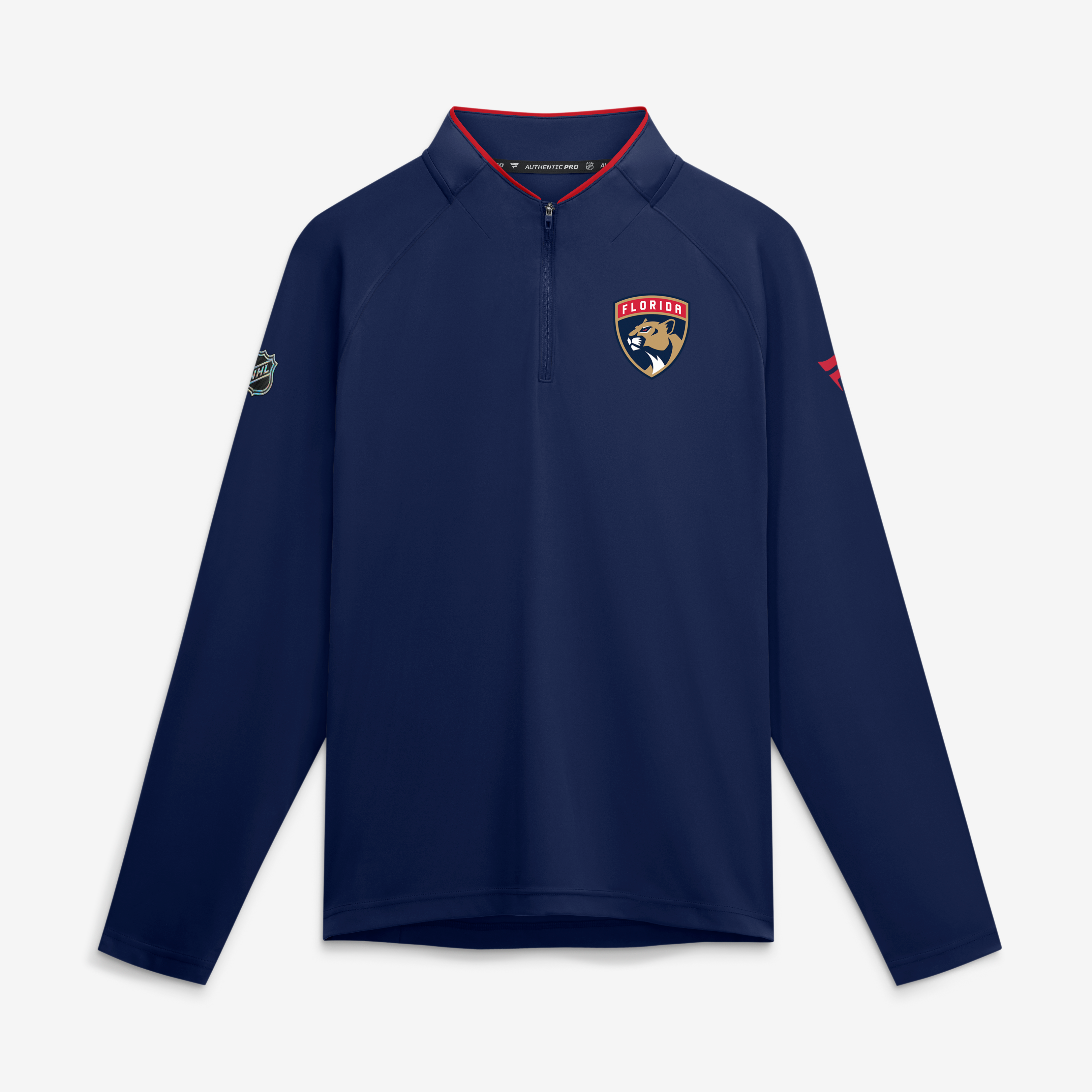 Pull-over léger à col zippé Fanatics rouge Florida Panthers Authentic Pro Rink pour homme