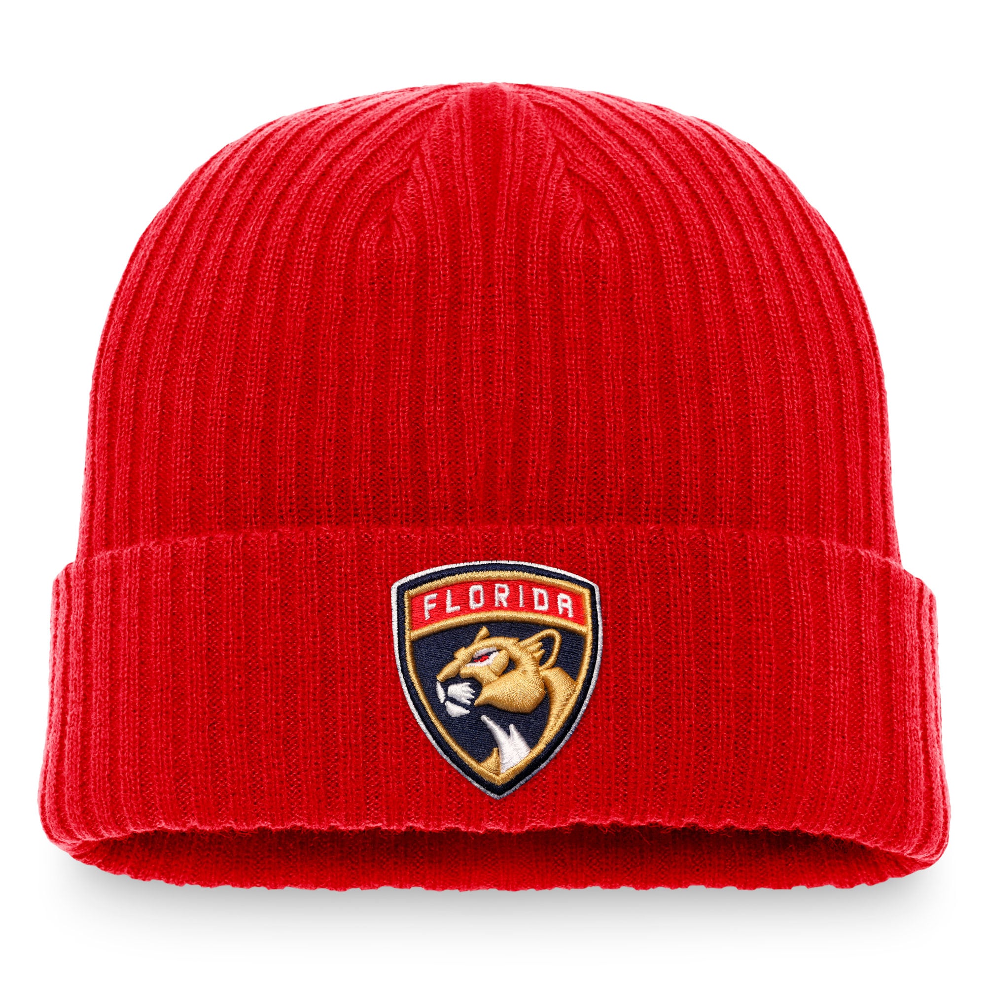 Bonnet en tricot à revers avec logo principal Fanatics Red Florida Panthers Core pour hommes