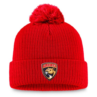 Florida Panthers Fanatics Primary Logo Cuffed Knit Hat with Pom - Red