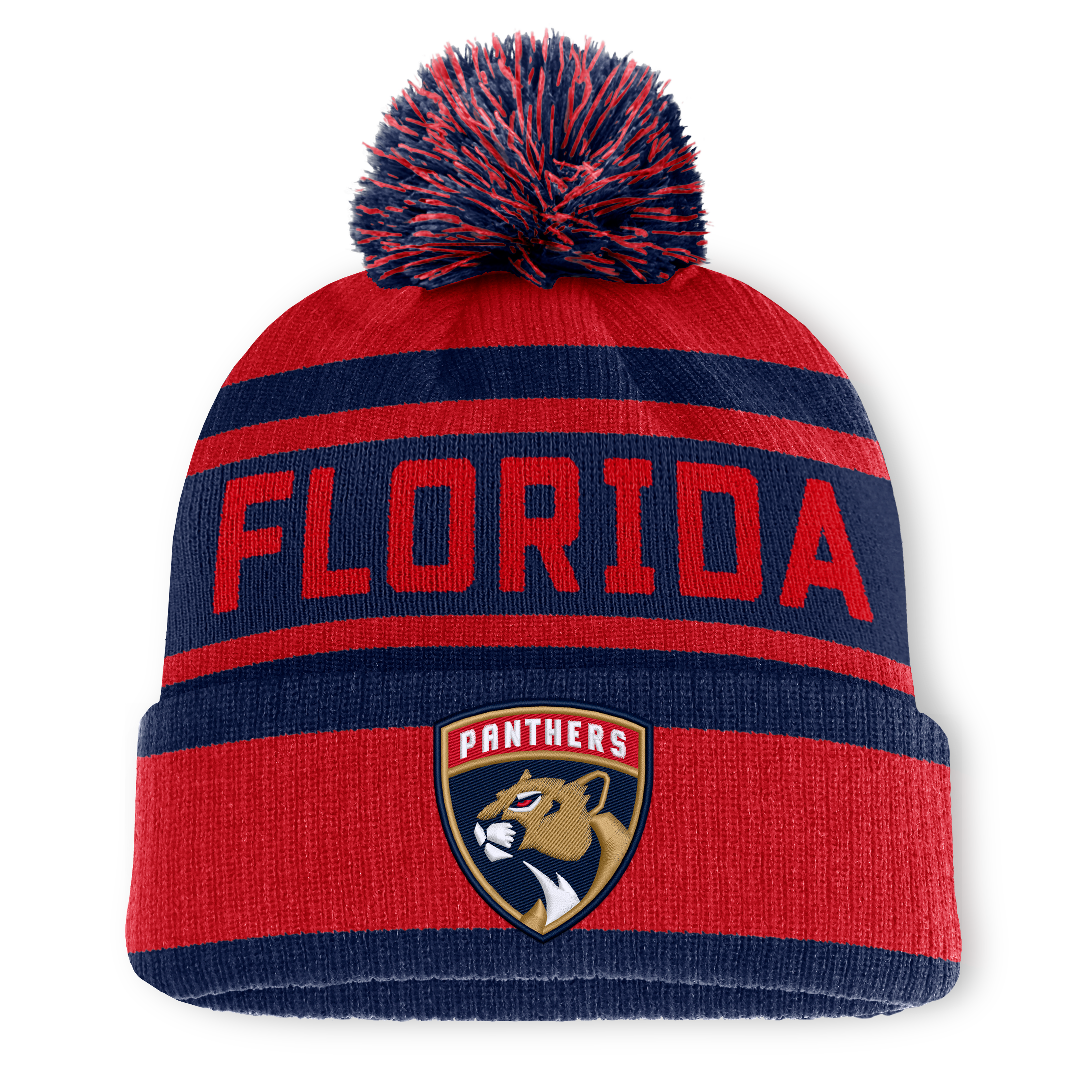 Bonnet à revers Fanatics rouge/marine Florida Panthers Fundamental pour homme avec pompon