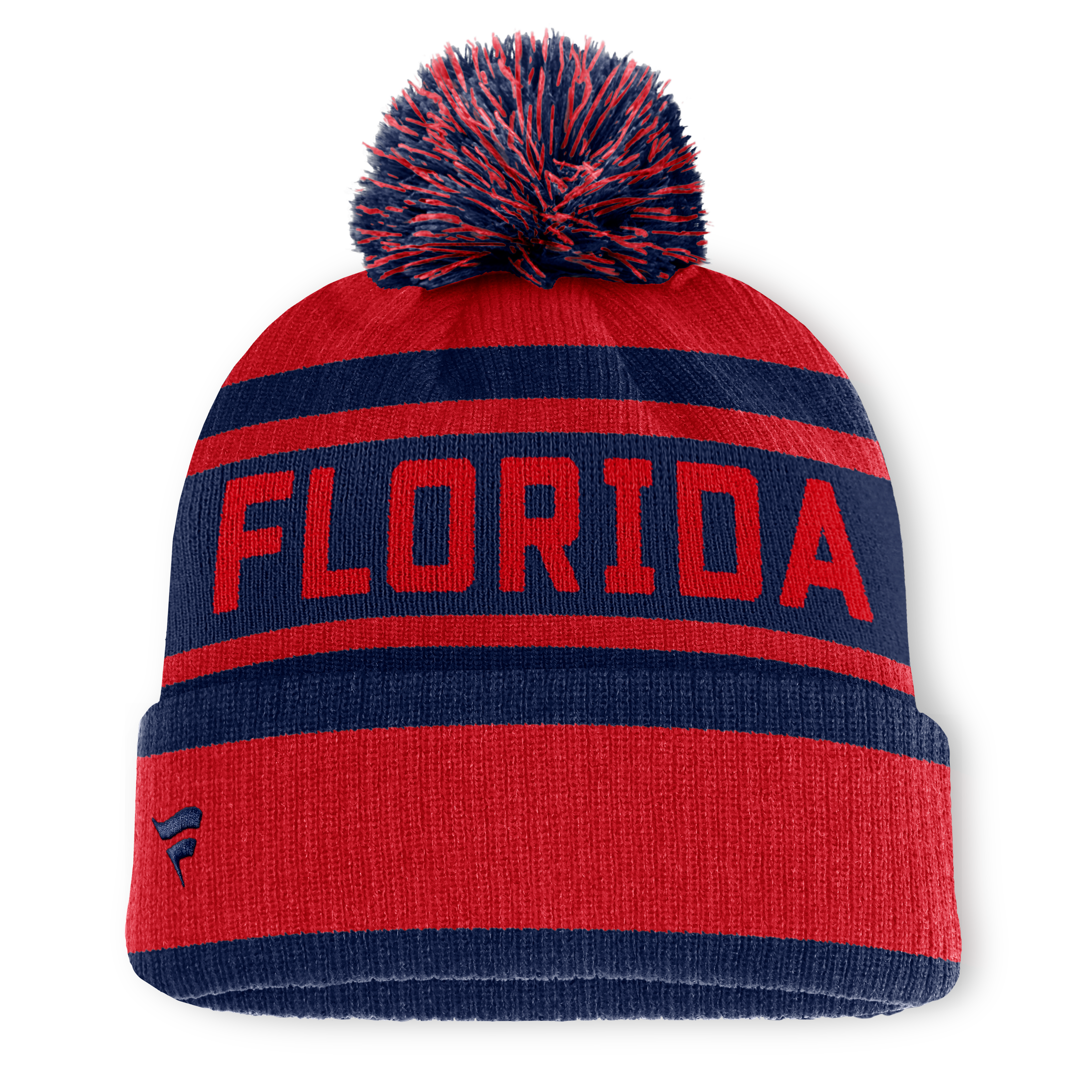 Bonnet à revers Fanatics rouge/marine Florida Panthers Fundamental pour homme avec pompon