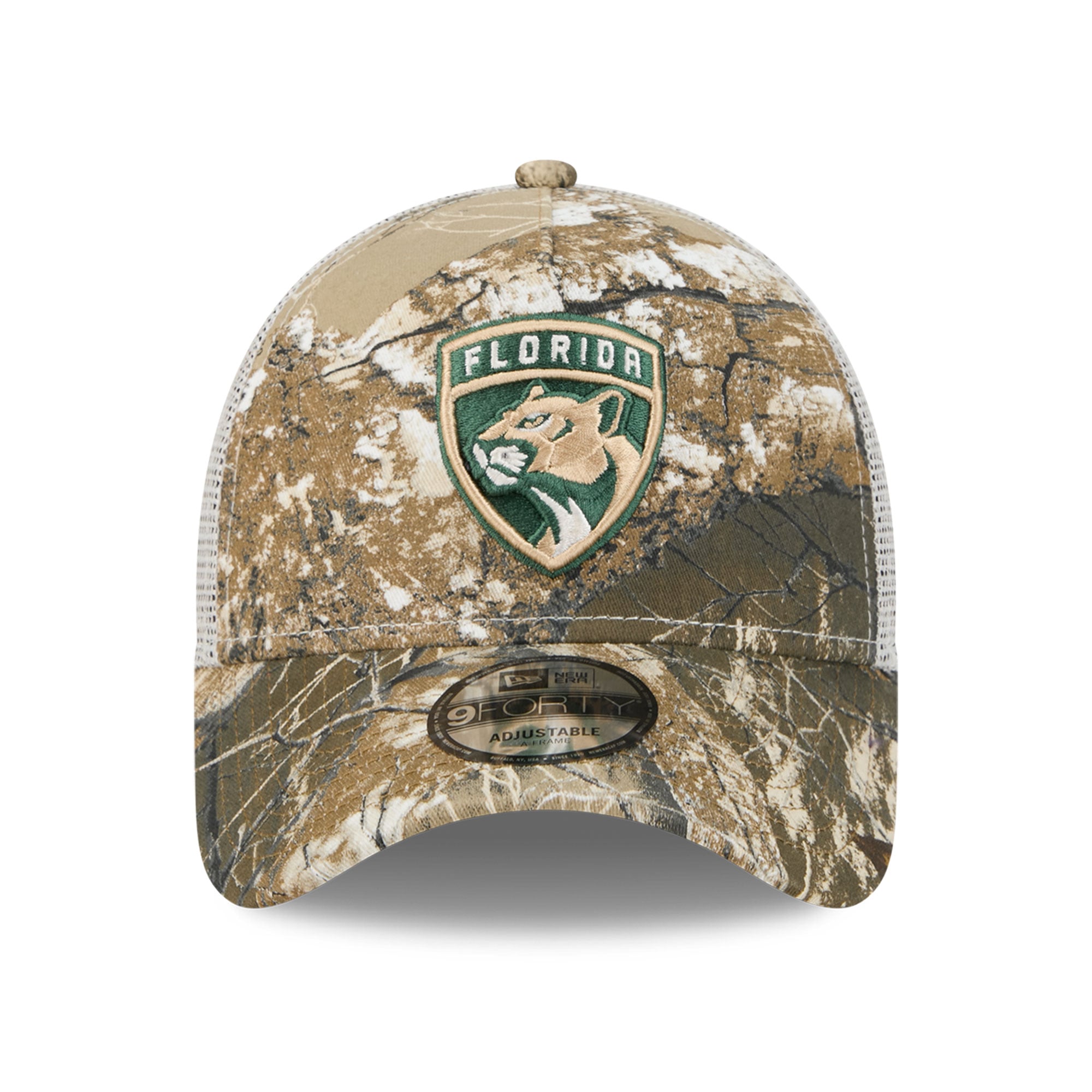 Casquette trucker ajustable New Era 9FORTY camouflage Florida Panthers Real Tree pour homme