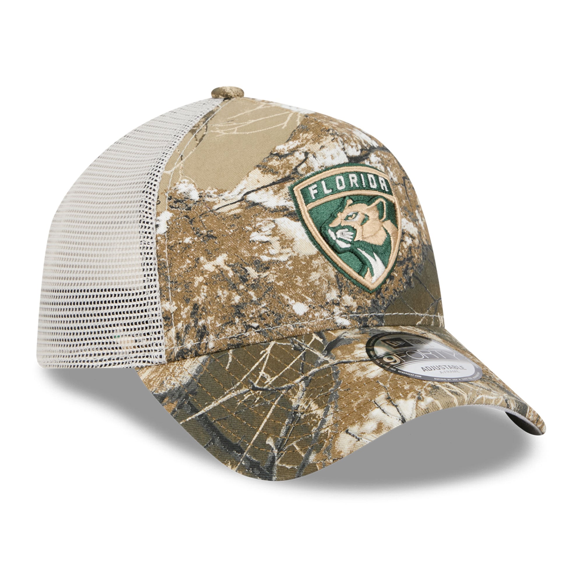 Casquette trucker ajustable New Era 9FORTY camouflage Florida Panthers Real Tree pour homme