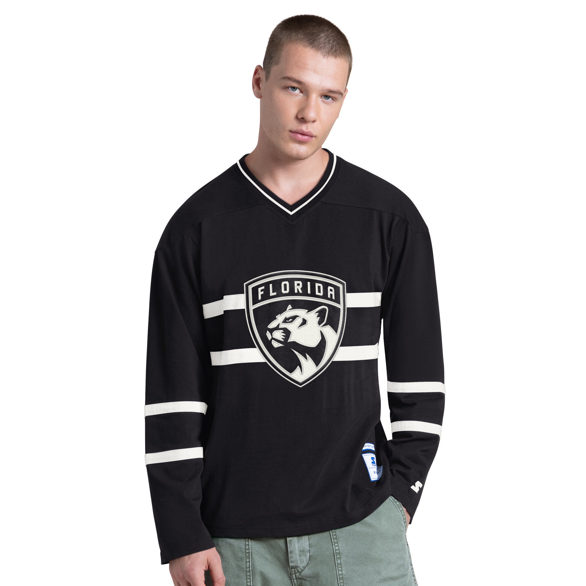 T-shirt à manches longues et col en V Starter Black Florida Panthers pour homme