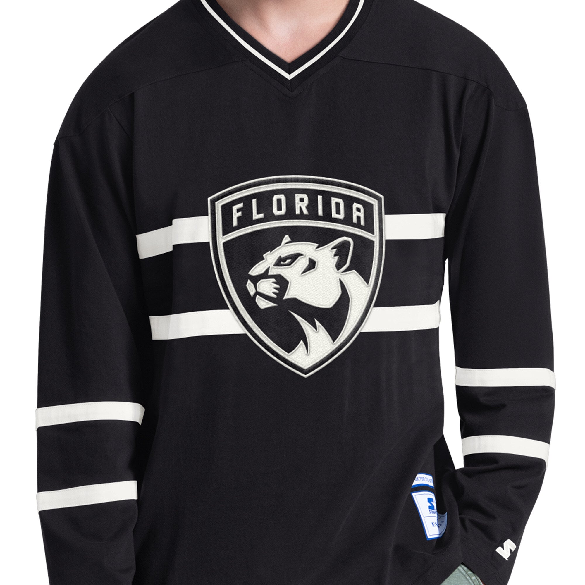 T-shirt à manches longues et col en V Starter Black Florida Panthers pour homme