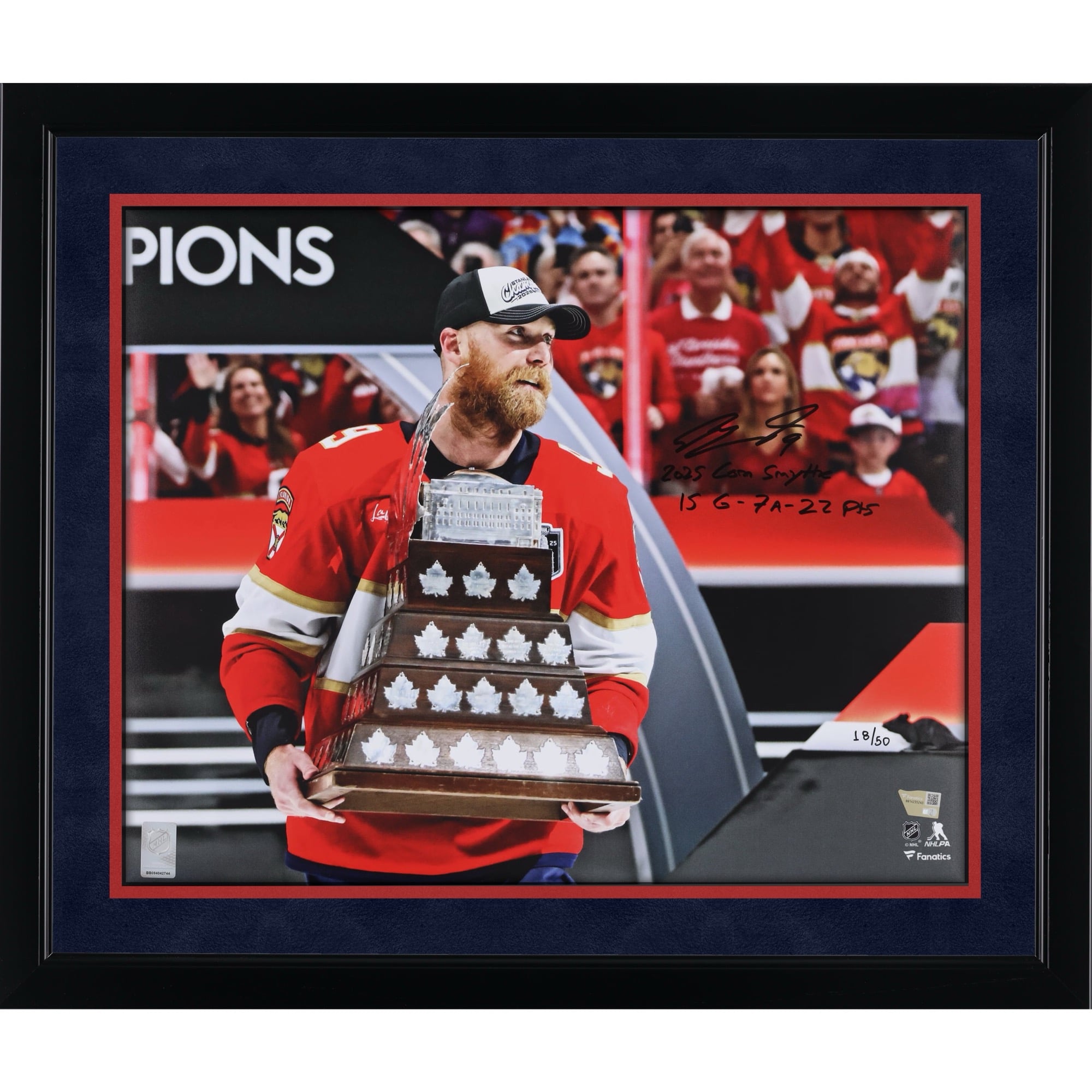 Sam Bennett Florida Panthers Autographed 2025 Stanley Cup Champions 16" x 20" Raising Conn Smythe Photograph with Multiple Inscriptions - Limited Edition of 50