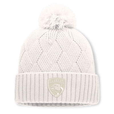 Women's Florida Panthers Fanatics Cream Level Up Cuffed Knit Hat with Pom