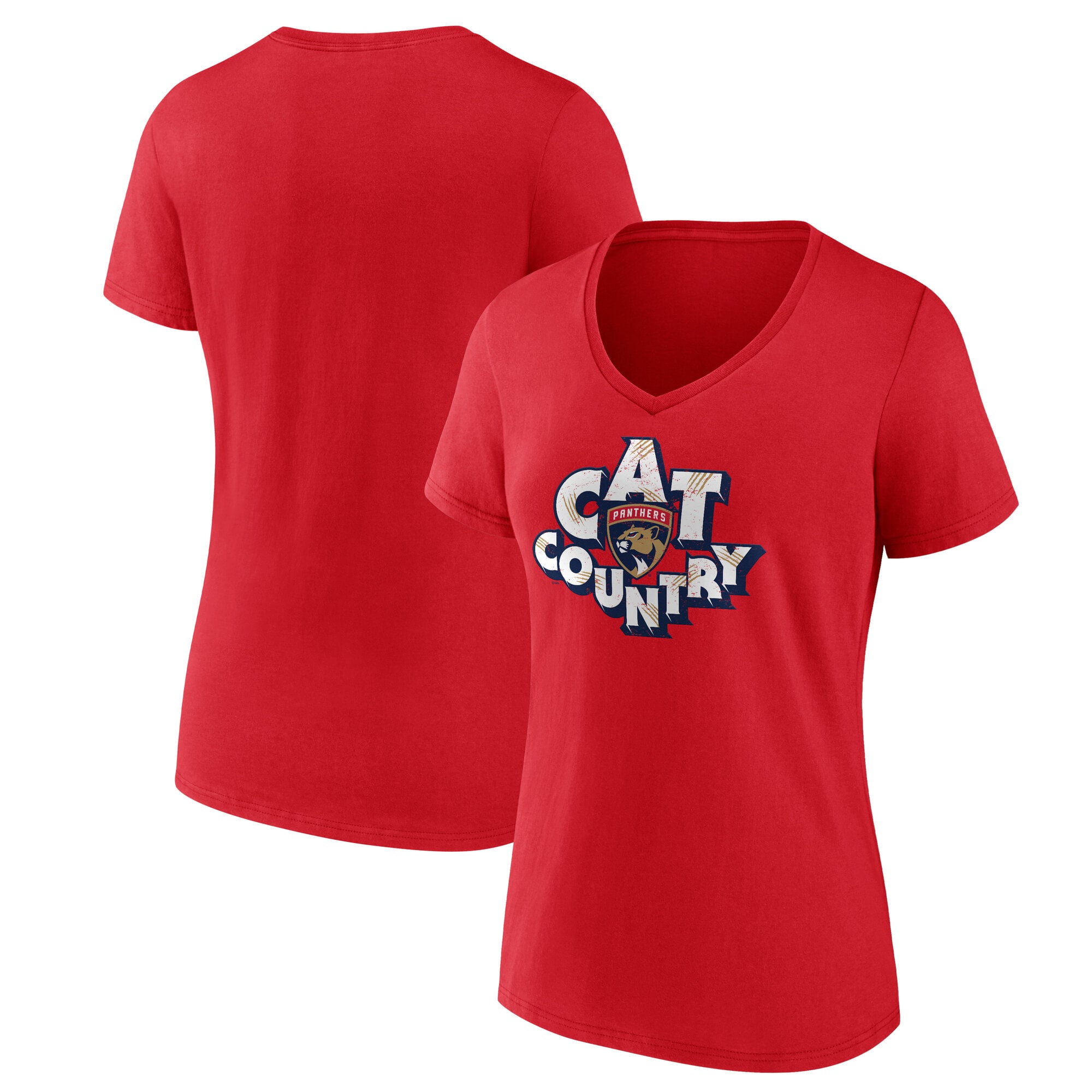 T-shirt à col en V rouge Florida Panthers pour femmes