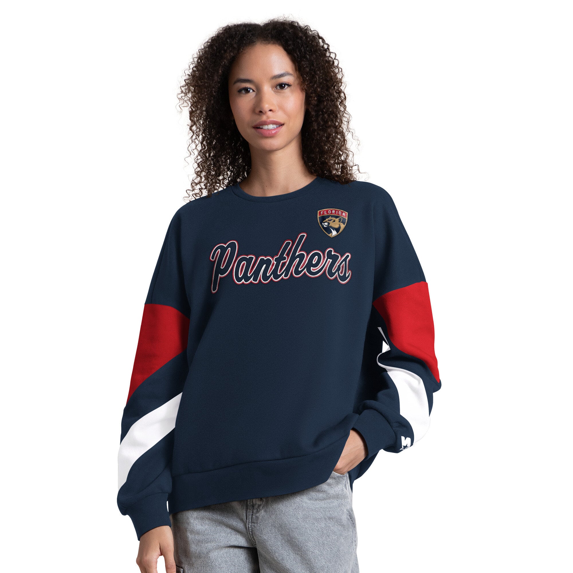 Sweat-shirt Starter pour femme, bleu marine, Florida Panthers, manches longues, color block