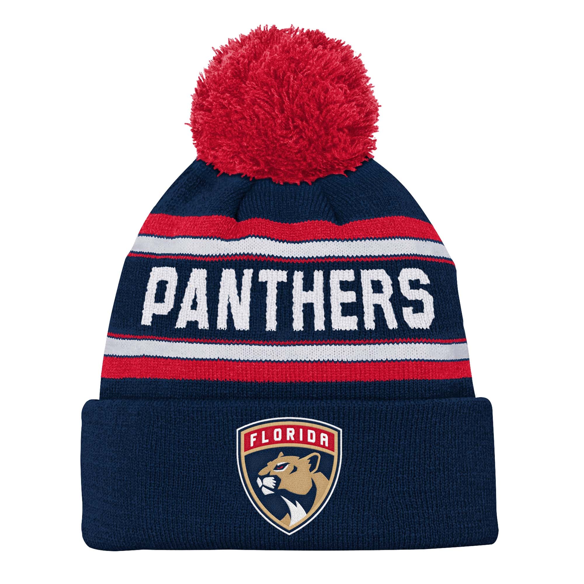 Bonnet à revers en jacquard bleu marine Florida Panthers pour enfant, avec pompon